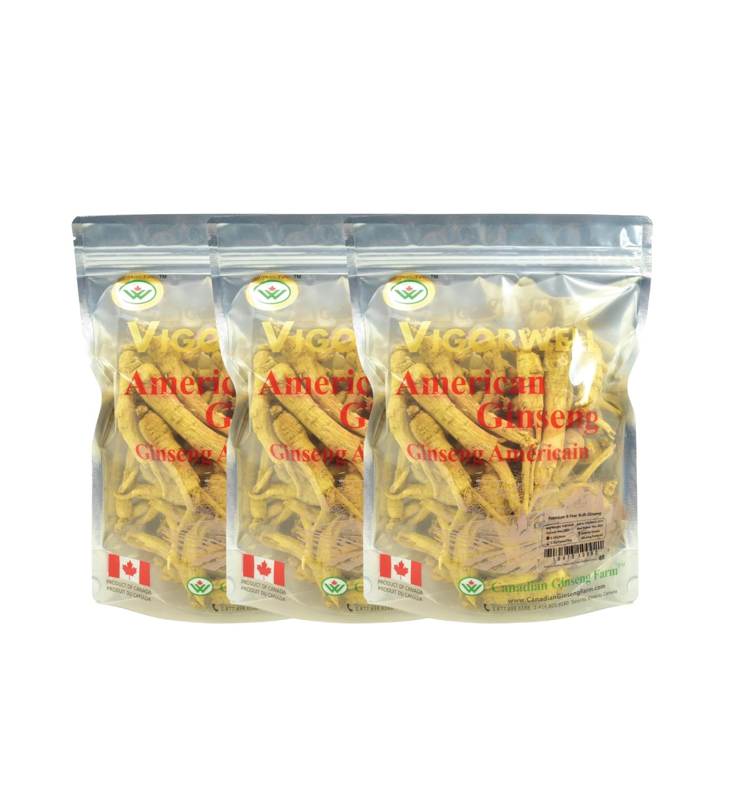 Vigorwell Premium 4-Year Bulk American Ginseng (1LB/454G/16OZ X 3 Bags)-Value Pack Save 15% - Buy Online on GoSupps.com