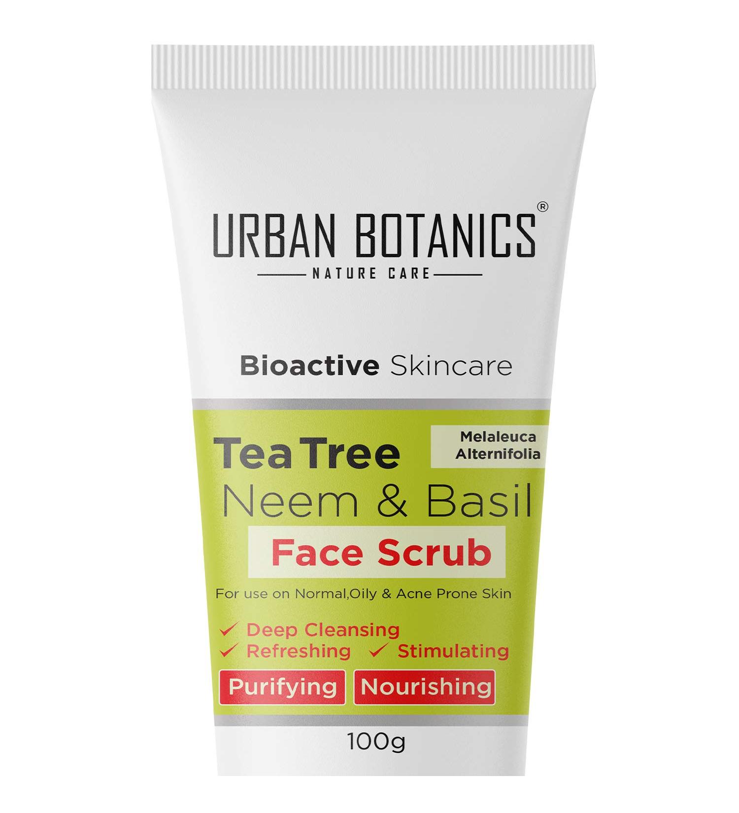 Tea Tree Neem & Basil Face Scrub - Deep Cleansing & Tan Removal for Glowing Skin - 100g | Unisex Exfoliating Scrub - Buy Online on GoSupps.com