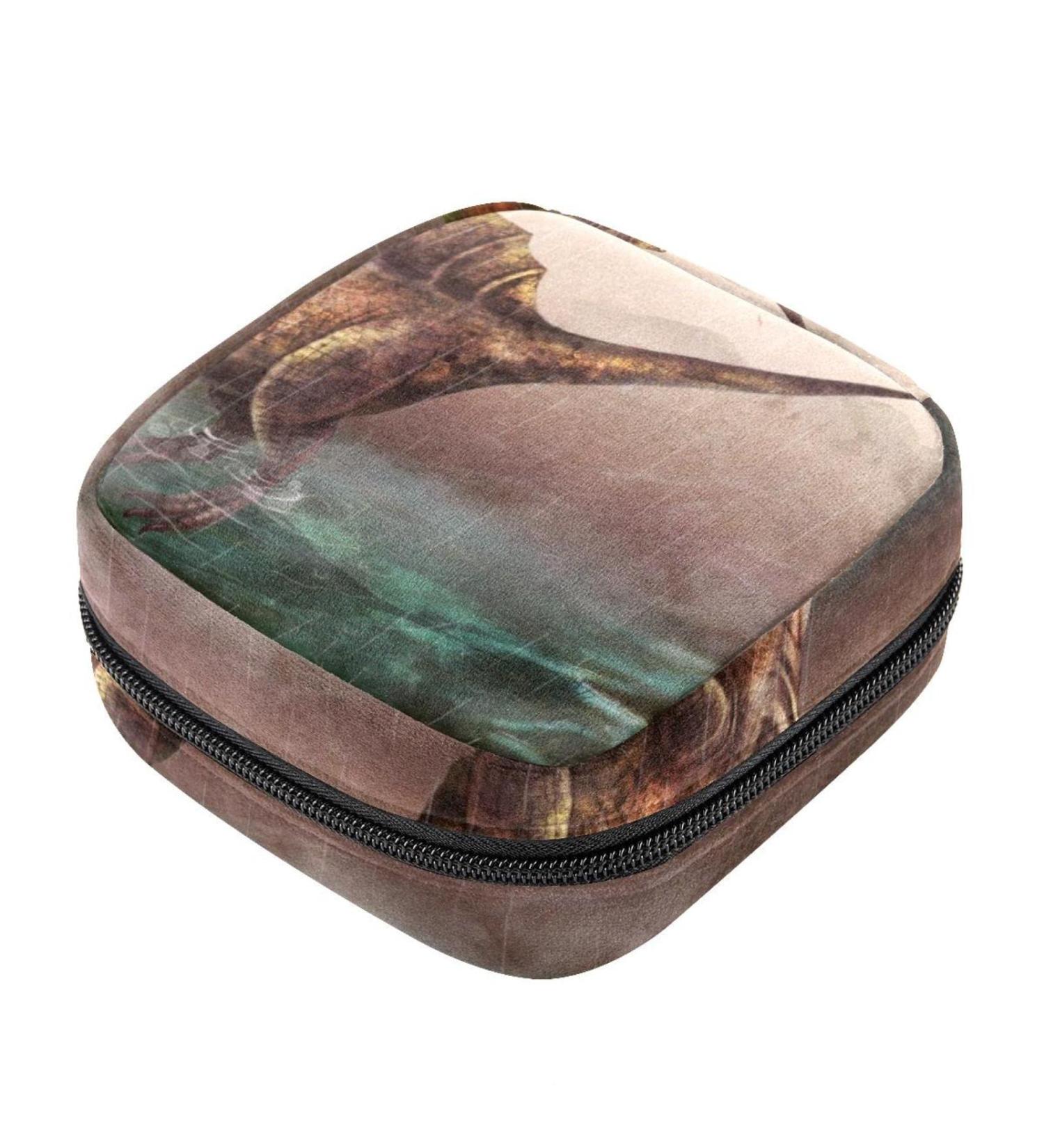 Stylish Dinosaur Menstrual Pad Bag with Zipper | Ladies Napkin Pouch & Tampons Collection Bag for Women & Girls - Buy Online on GoSupps.com