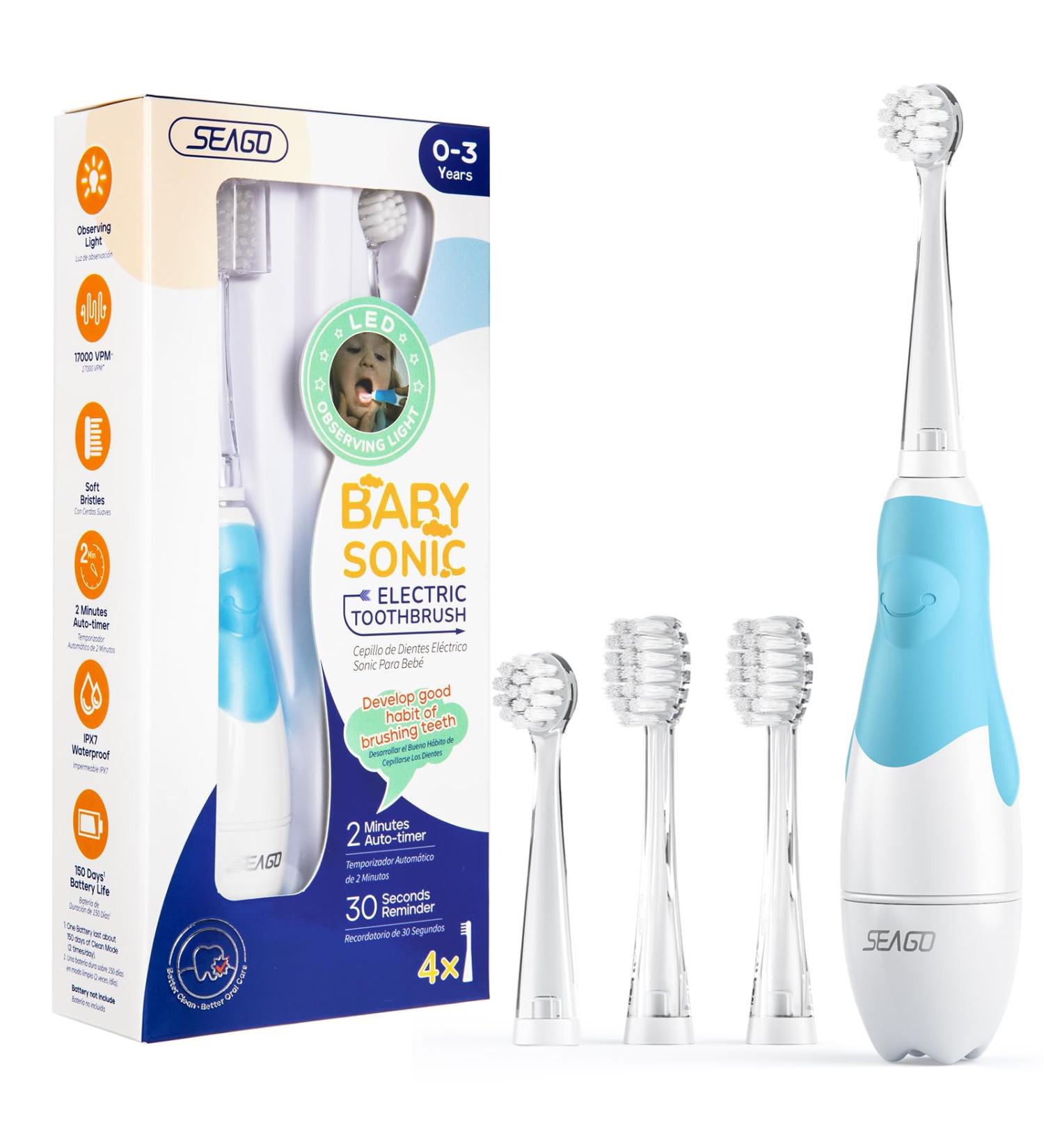 Seago Electric Toothbrush for Kids 0-3 Years - LED Light Smart Timer Waterproof IPX7 | SG513 Light Blue - Buy Online on GoSupps.com