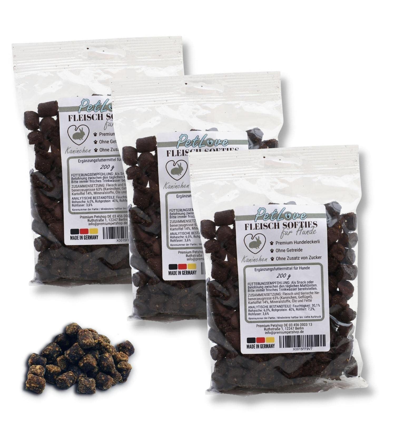 Petlove Meat Softies for Dogs - Grain-Free Training Treats with 63% Meat Content | Rabbit Flavor (3x200g) - Buy Online on GoSupps.com