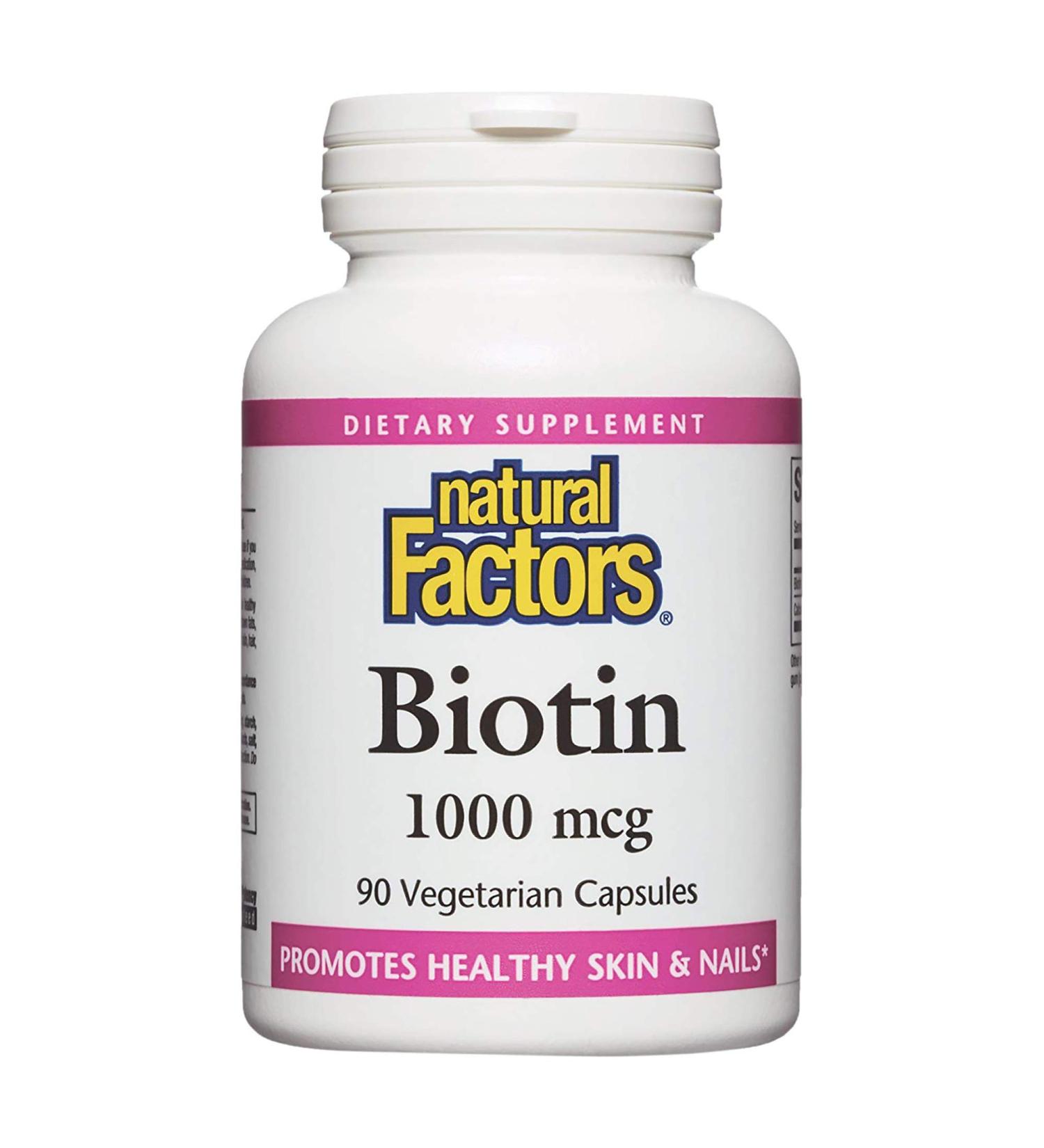 Natural Factors Biotin 1000 mcg - 90 Vegetarian Capsules for Healthy Hair, Skin & Nails - Buy Online on GoSupps.com