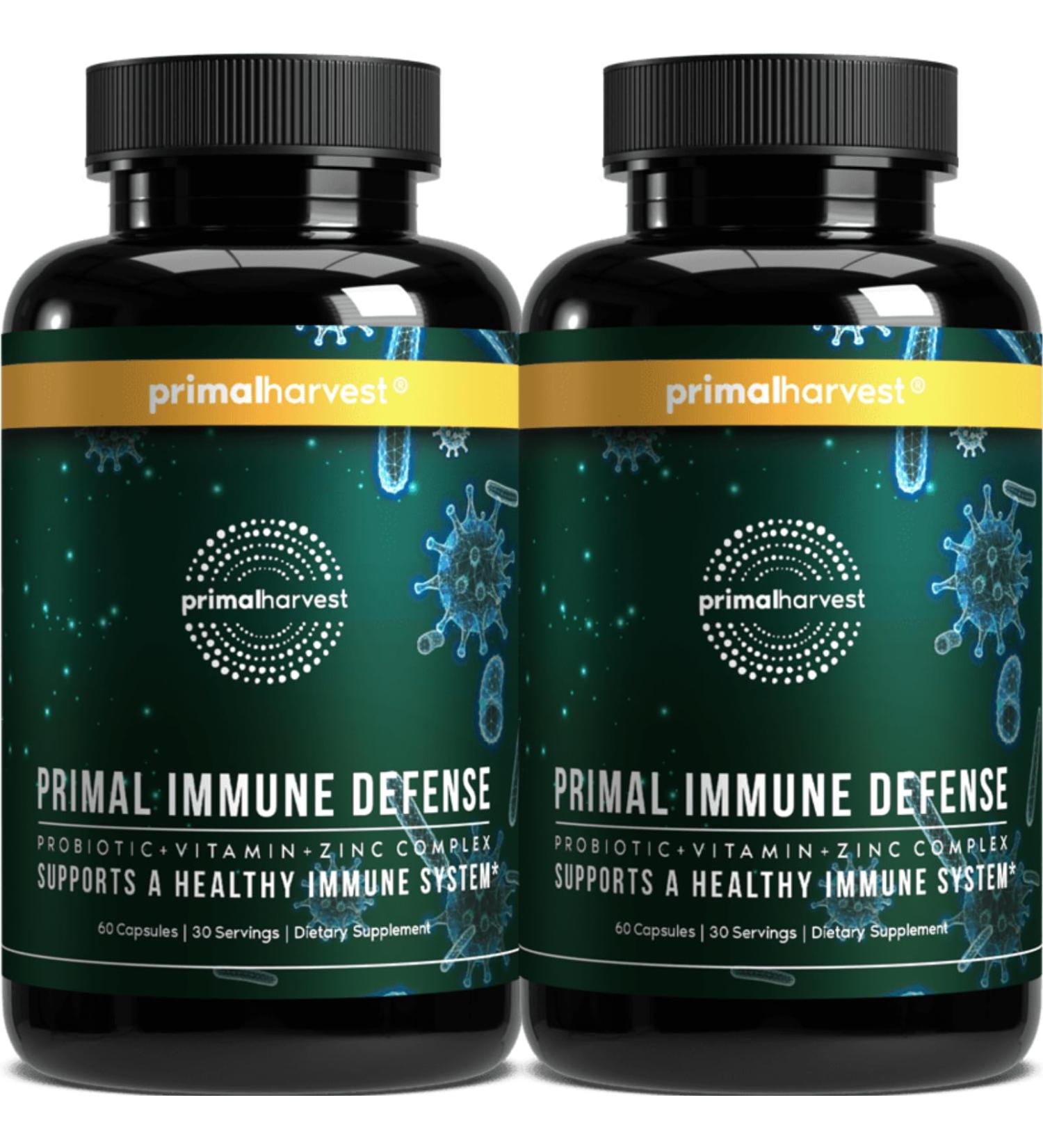 Primal Harvest Primal Immune Defense: 10-in-1 Immune Support with Probiotics Zinc Vitamins C B6 D3 & K2 Immune Booster for Adults 60 Capsules (2-Pack) 30 Count (Pack of 2) - Buy Online on GoSupps.com