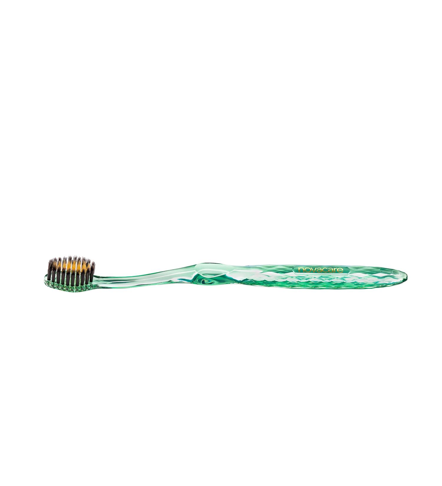 Novacare Green Toothbrush with Refined Gold & Bamboo Charcoal Bristles - Premium Eco-Friendly Dental Care - Buy Online on GoSupps.com