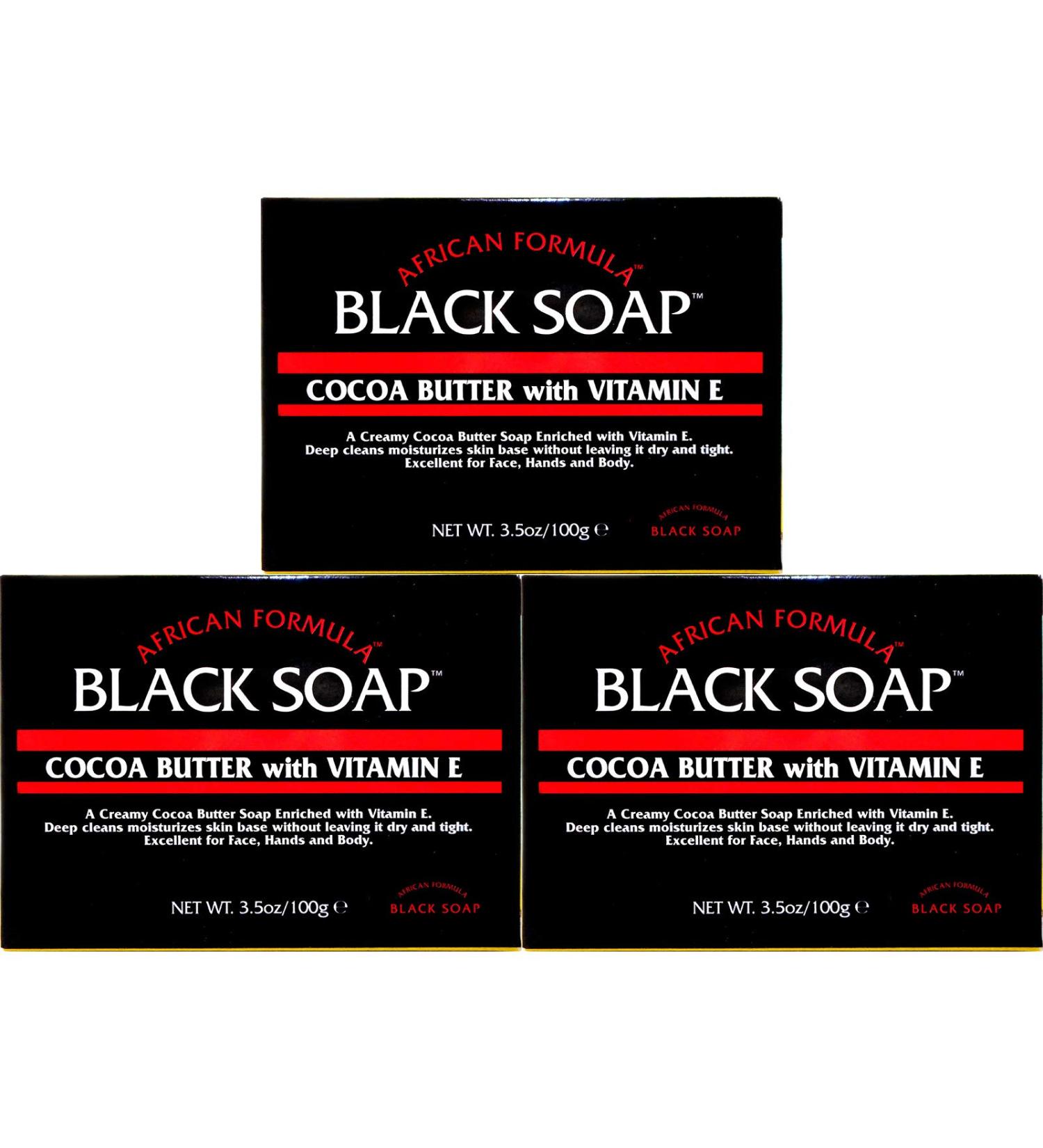 Buy BLACK SOAP African Formula with Cocoa Butter & Vitamin E - 3 Pack 3.5oz | Authentic Jabon Negro Cacao - International Shipping Available - Buy Online on GoSupps.com