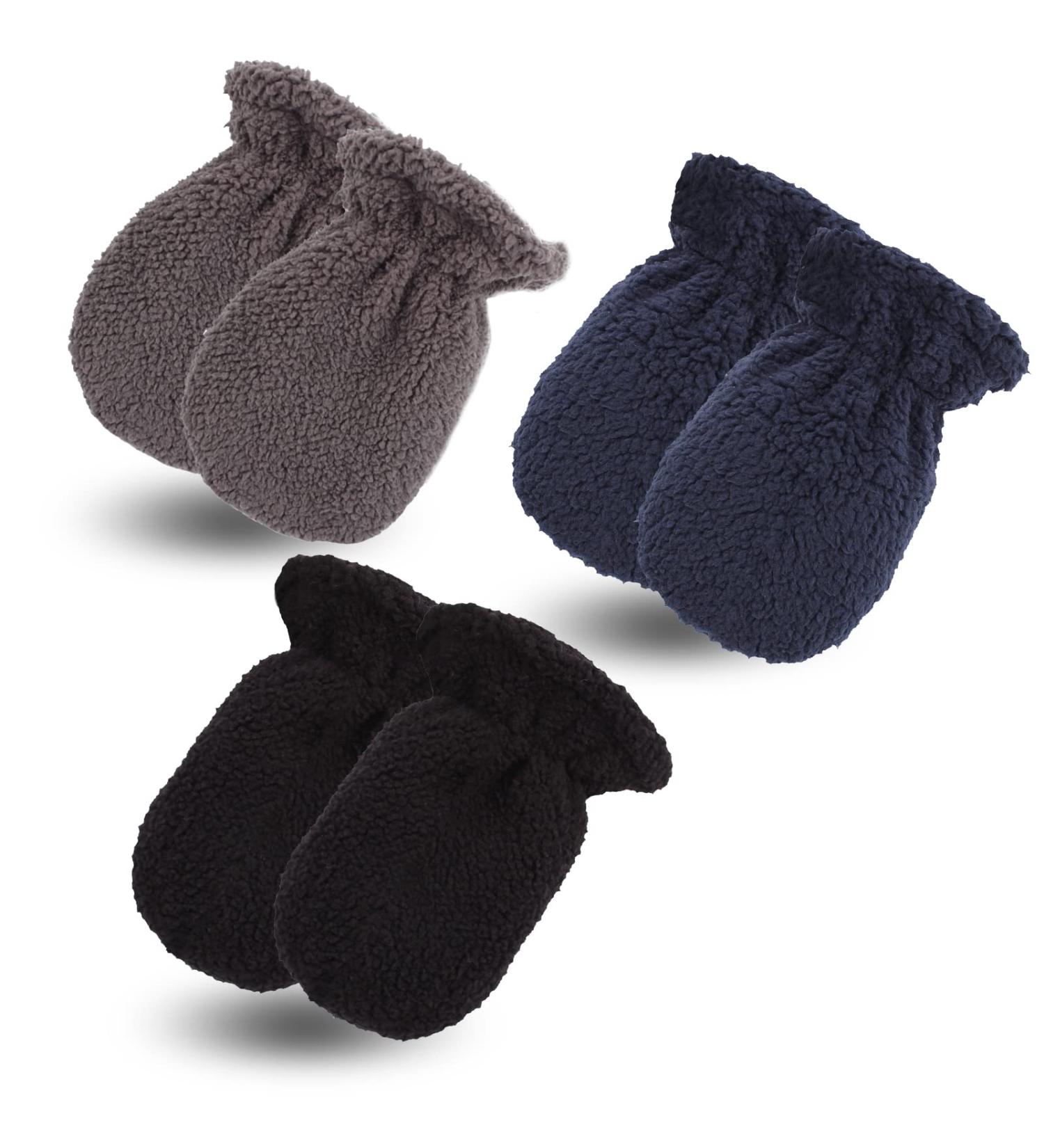 Pesaat Double Layer Fleece Baby Gloves - Winter Mittens for Boys and Girls 6-24 Months - Anti-Scratch - 3pcs Set - Buy Online on GoSupps.com