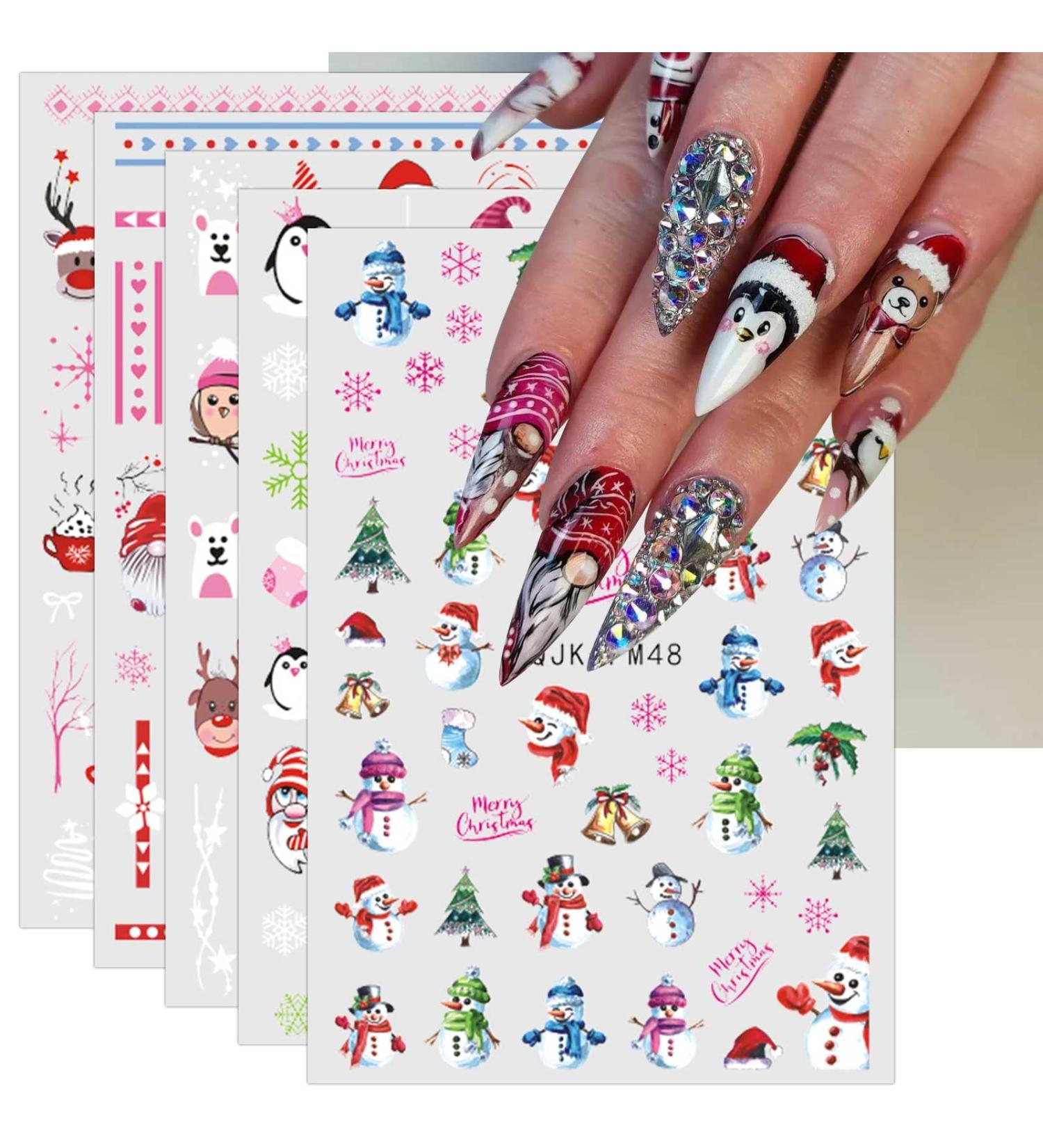 Christmas Nail Stickers 9 Sheets Self-Adhesive Nail Decal Snowman Snowflake Tree Nail Art Decoration Design Supplies - Buy Online on GoSupps.com