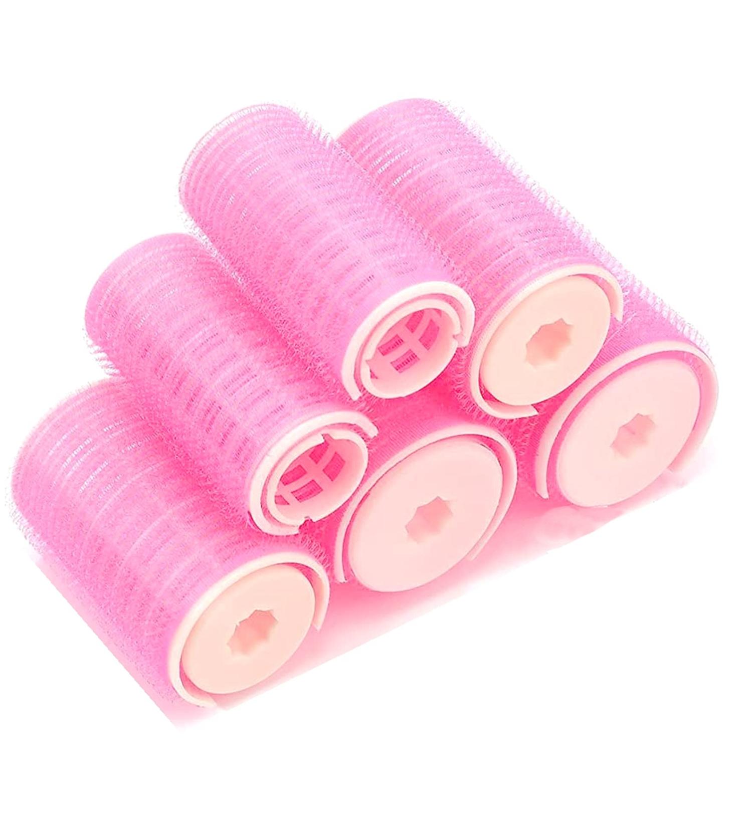 6pcs Self-Adhesive Plastic Hair Rollers for DIY Curly Hairstyle - Pink (3 Sizes) - Buy Online on GoSupps.com