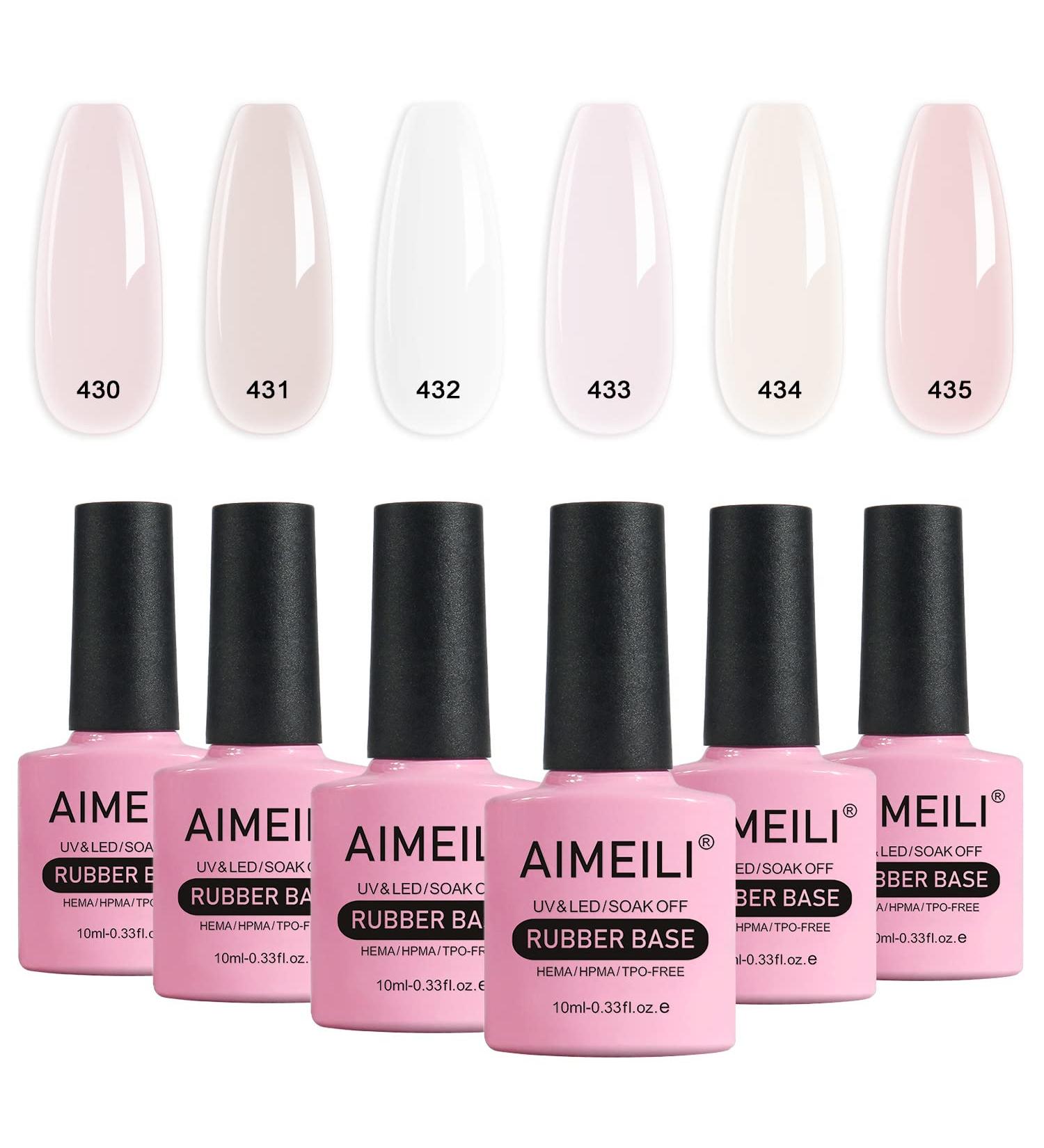AIMEILI 5-In-1 Rubber Base Gel Set - Sheer Pink Nude Color - UV LED Soak Off Elastic Nail Strengthener - Long Lasting 60ml - Gift Kit 44 - Buy Online on GoSupps.com