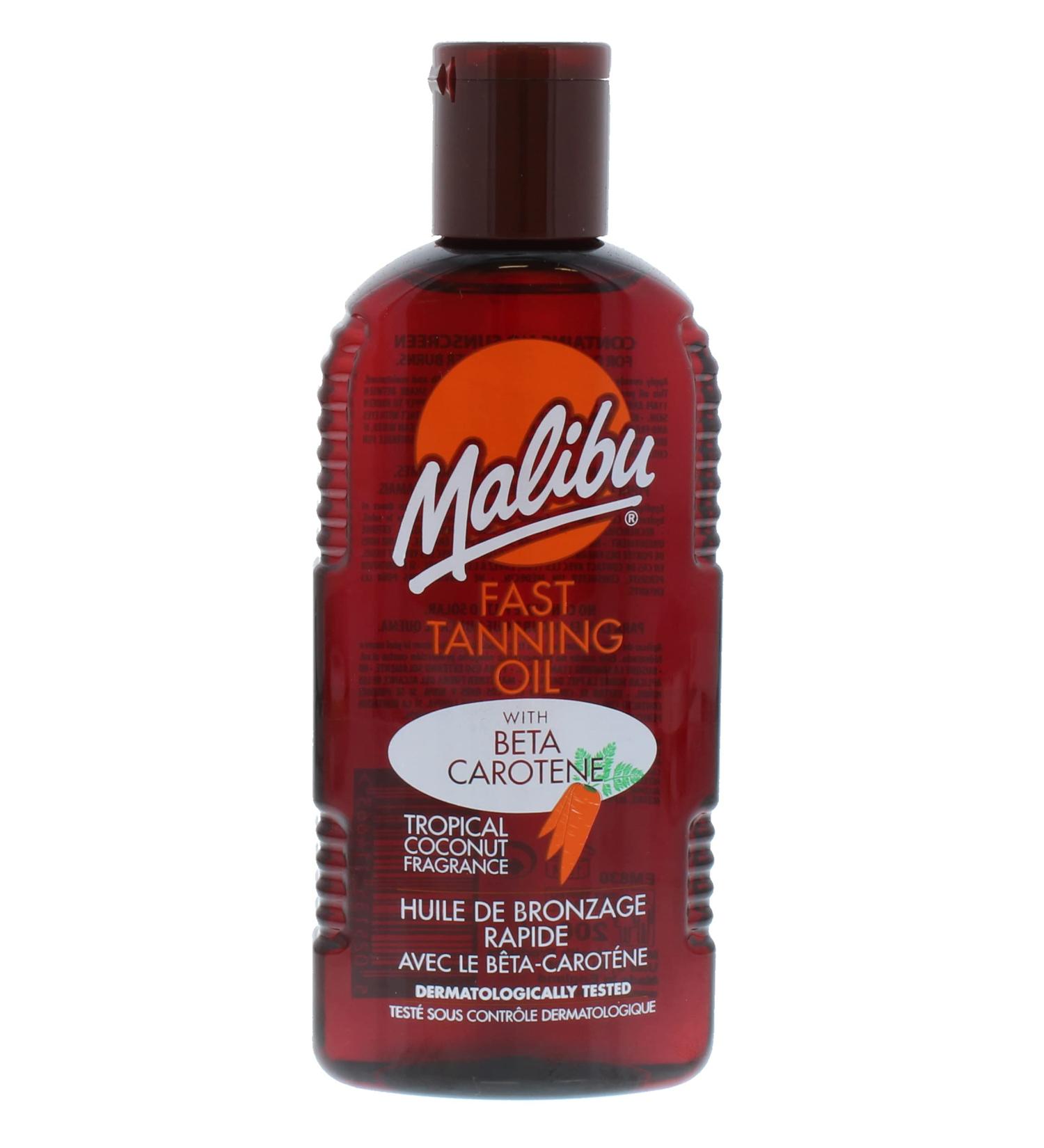 Malibu Sun Bronzing Fast Tanning Oil with Beta Carotene Water Resistant Tropical Coconut Fragrance 200ml - Buy Online on GoSupps.com
