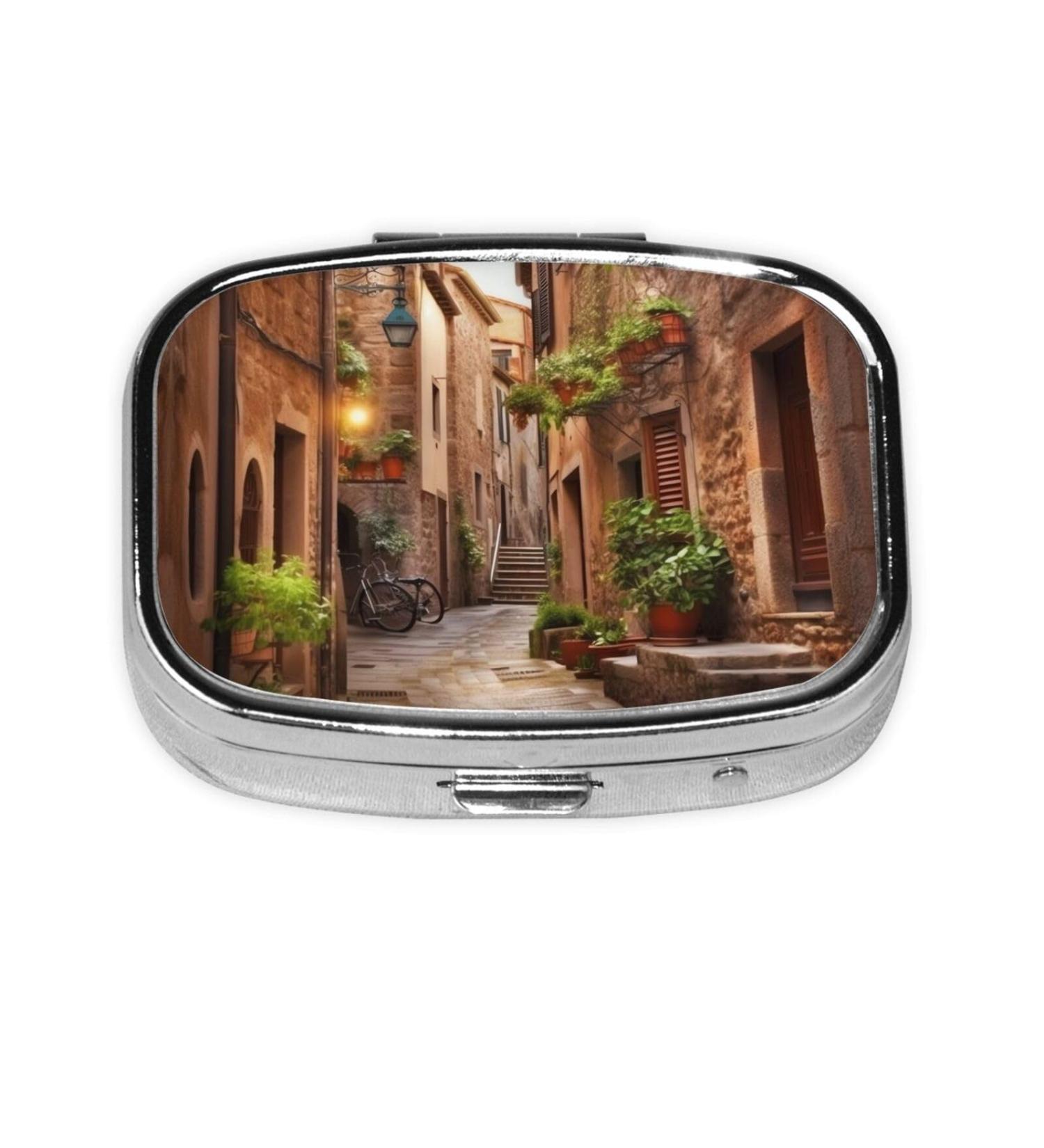 Shop Italian Street Printing 2 Compartment Pill Case | Cute Travel Pill Box Organizer for Purse - Perfect Gift Idea - Buy Online on GoSupps.com