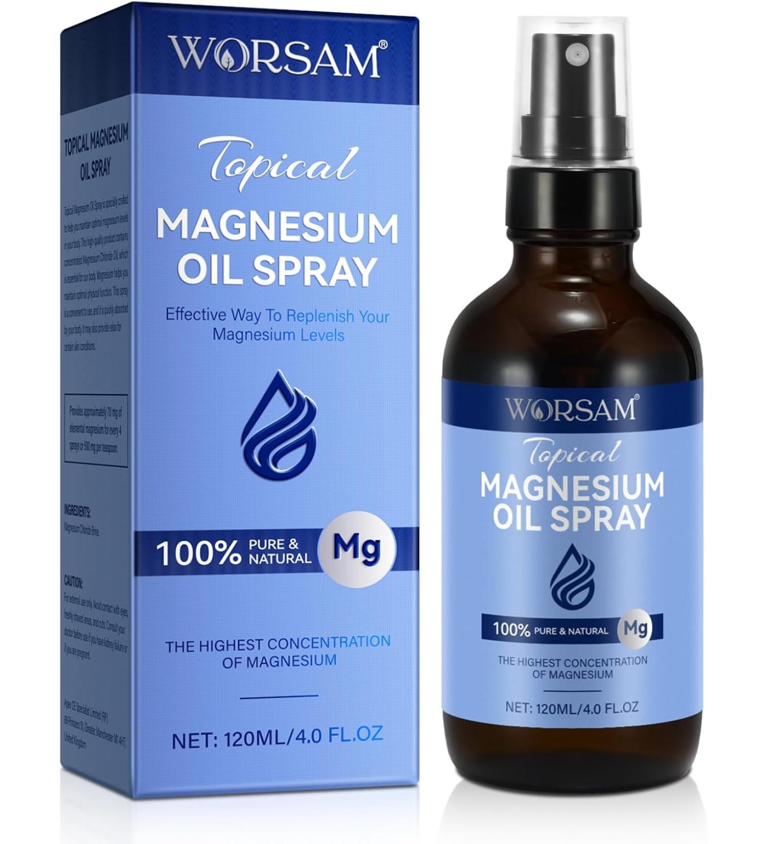 ISUNRISE Worsam topical Magnesium Oil Spray Natural Organic Magnesium - 4.0 Fl Oz - Buy Online on GoSupps.com