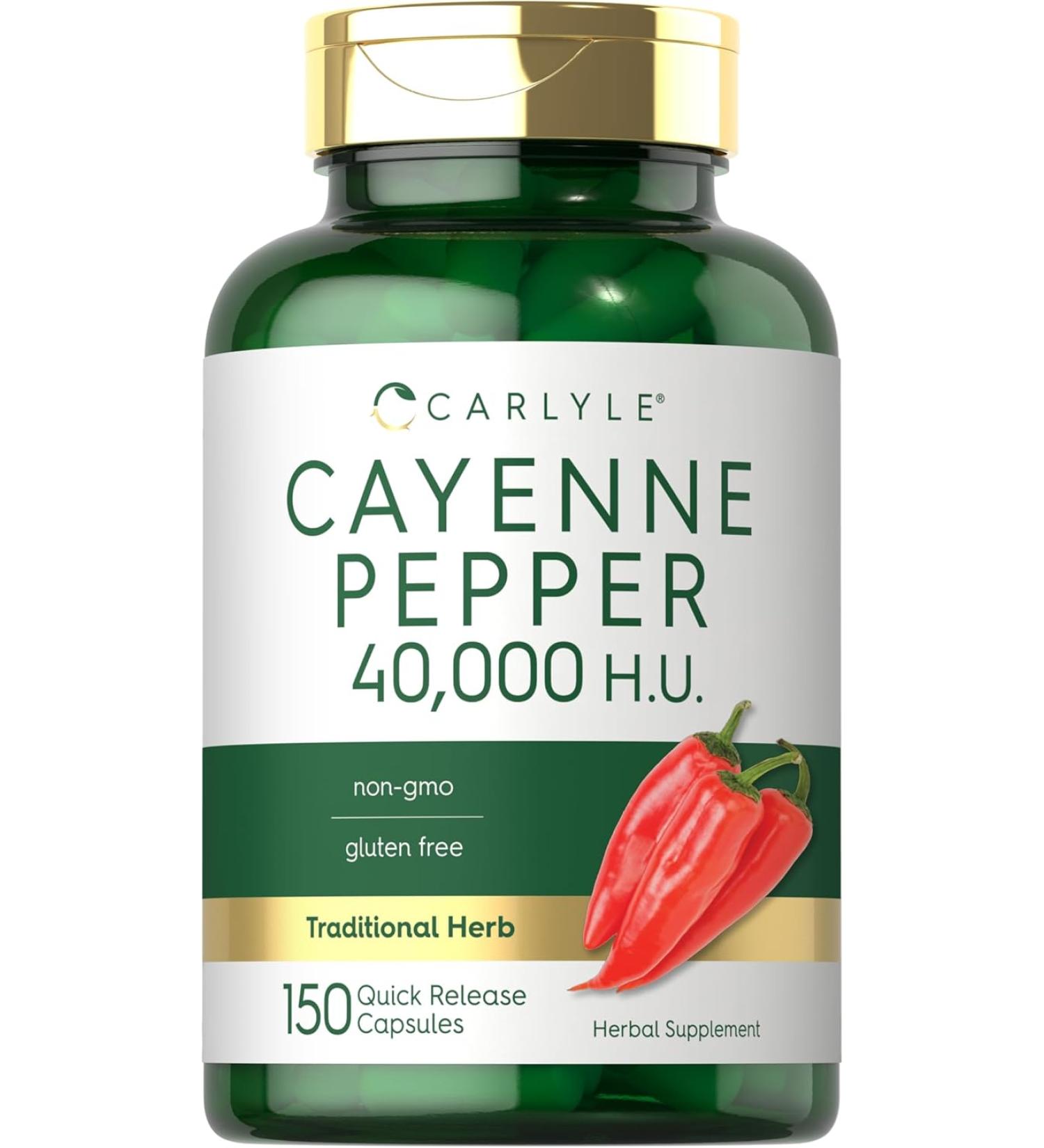 Carlyle Cayenne Pepper Capsules | 40,000 HU | Non-GMO and Gluten Free Supplement - Buy Online on GoSupps.com