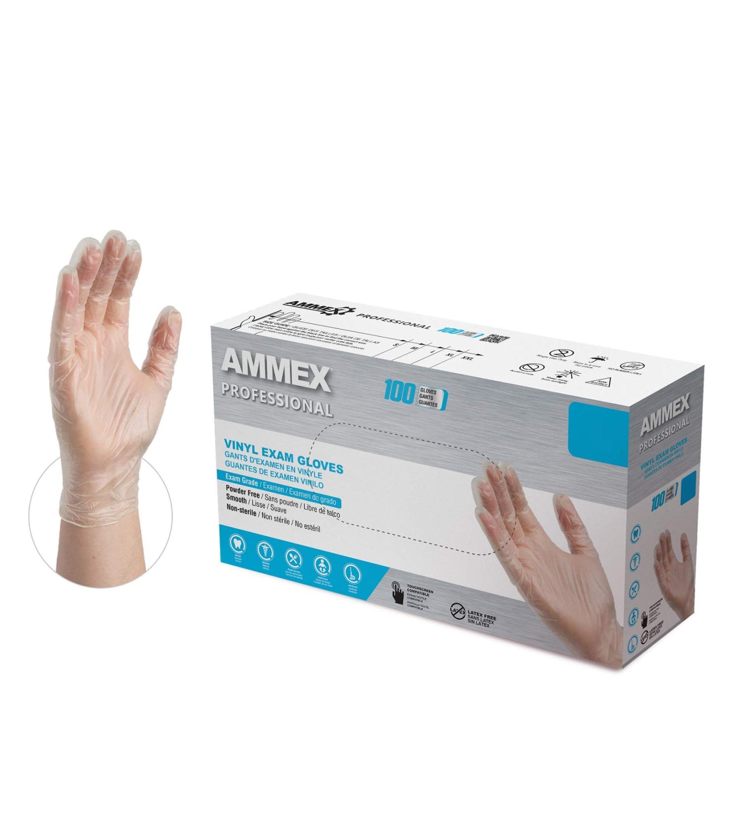 AMMEX Clear Vinyl Medical Gloves Large - Pack of 100 | Disposable Gloves - Buy Online on GoSupps.com