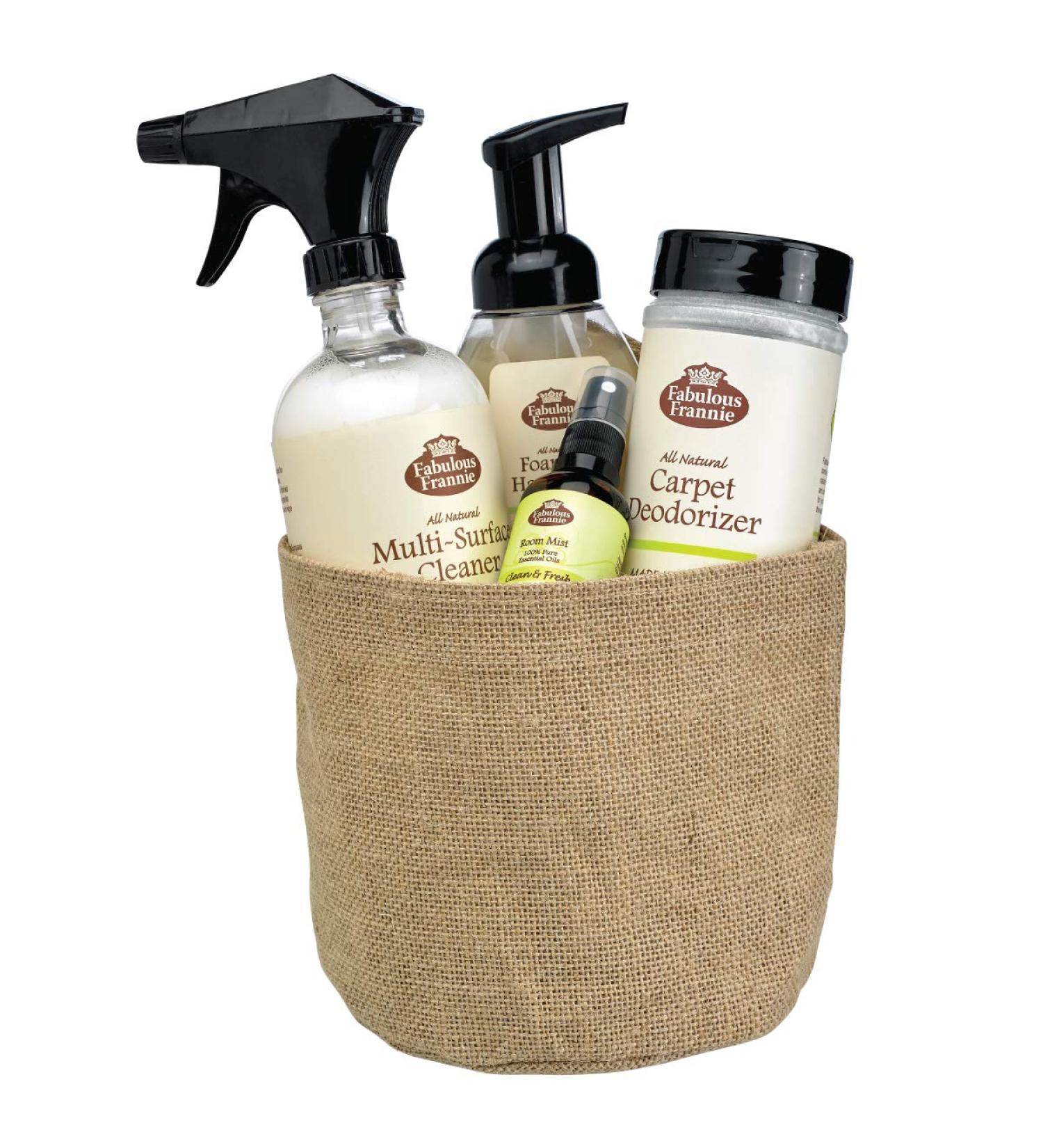 Fabulous Frannie All Natural Clean and Fresh Scent House Gift Basket includes 16oz Multi-Surface Cleaner 16oz Carpet Care 8oz Foam Soap and Clean and Fresh Room Mist.