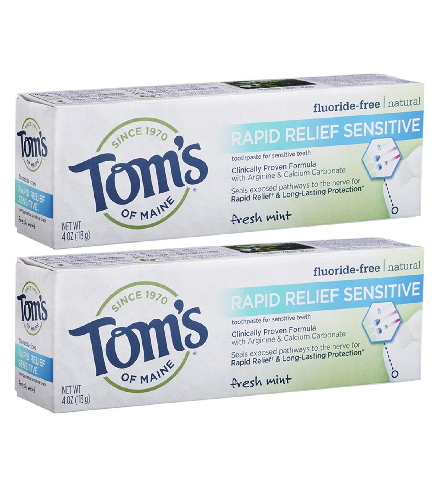 Tom's of Maine Natural Rapid Relief Sensitive Toothpaste - Fresh Mint 4oz (Pack of 2) - Buy Online on GoSupps.com