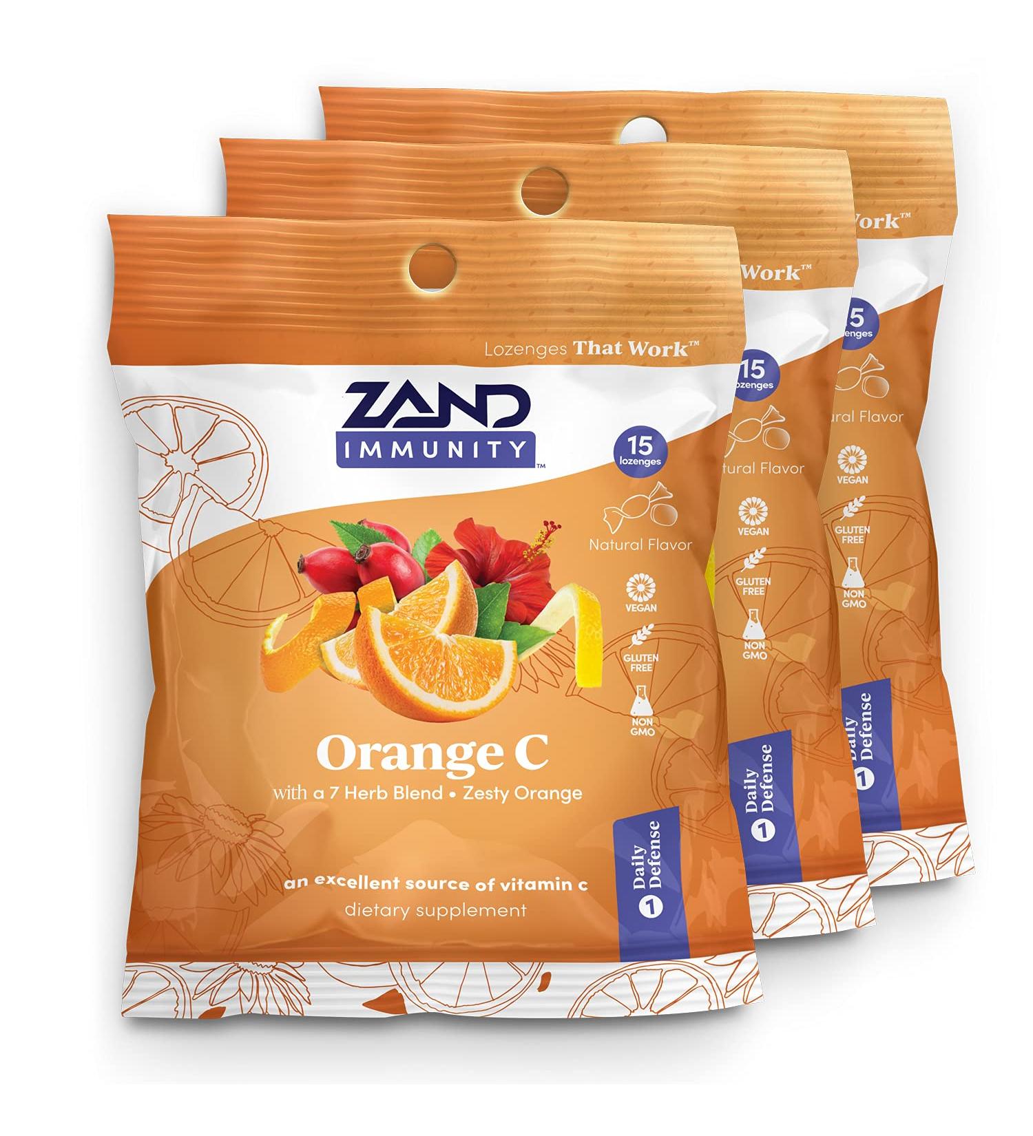 Zand Immunity Orange C HerbaLozenge | Soothing Vitamin C Throat Drops | Non-GMO (3 Bags, 15 Lozenges each) - Buy Online on GoSupps.com