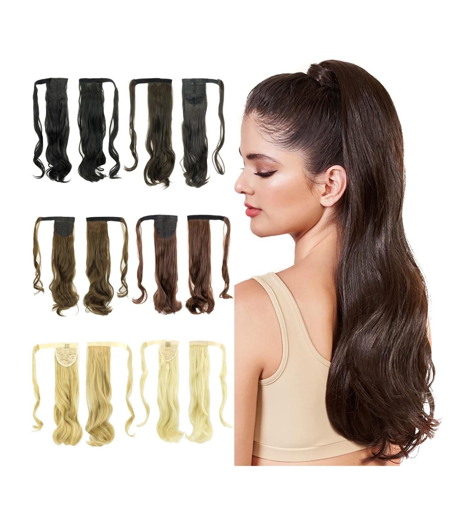 Human Hair Ponytail Hair Piece Ponytail Hair Extension Synthetic Curly Wrap Around Clip In Blonde Wave Pony Tail Fake Hair Ponytail Hairpiece for Women(613 Blonde) 22INCHES 613 Blonde