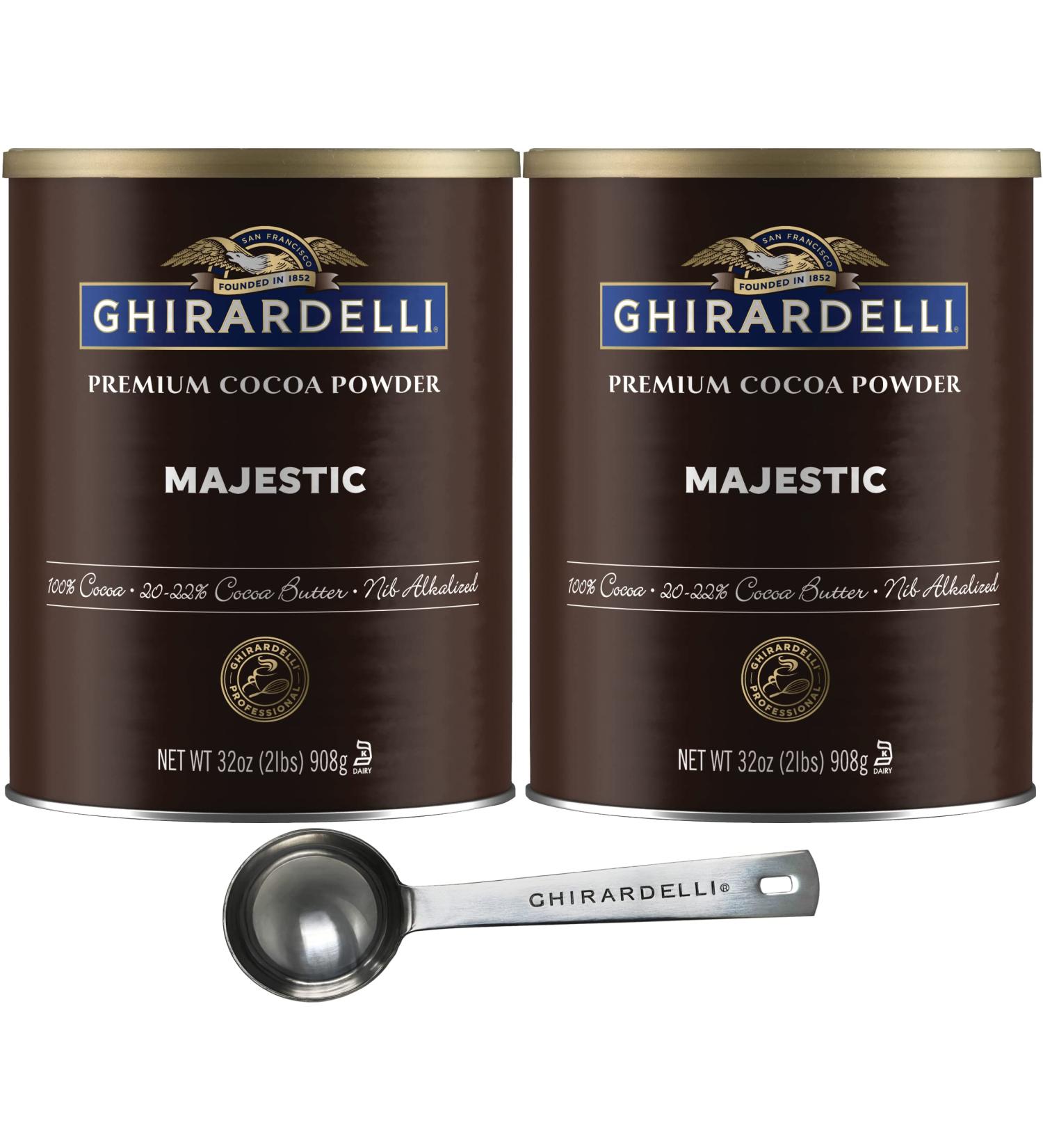 Ghirardelli Majestic Premium Cocoa Powder 32oz Can (Pack of 2) with Barista Spoon High-Quality Chocolate for Baking and Beverages - Buy Online on GoSupps.com