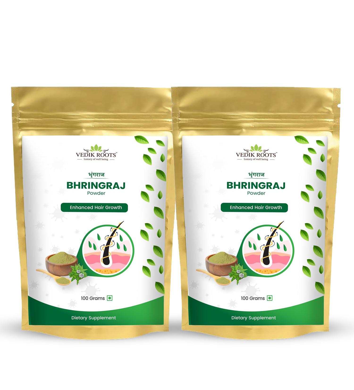 VedikRoots Bhringraj Powder - The Ayurvedic Solution For Stronger Hair And Healthier Scalp Natural And Pure 100Gm (Pack of 2) - Buy Online on GoSupps.com