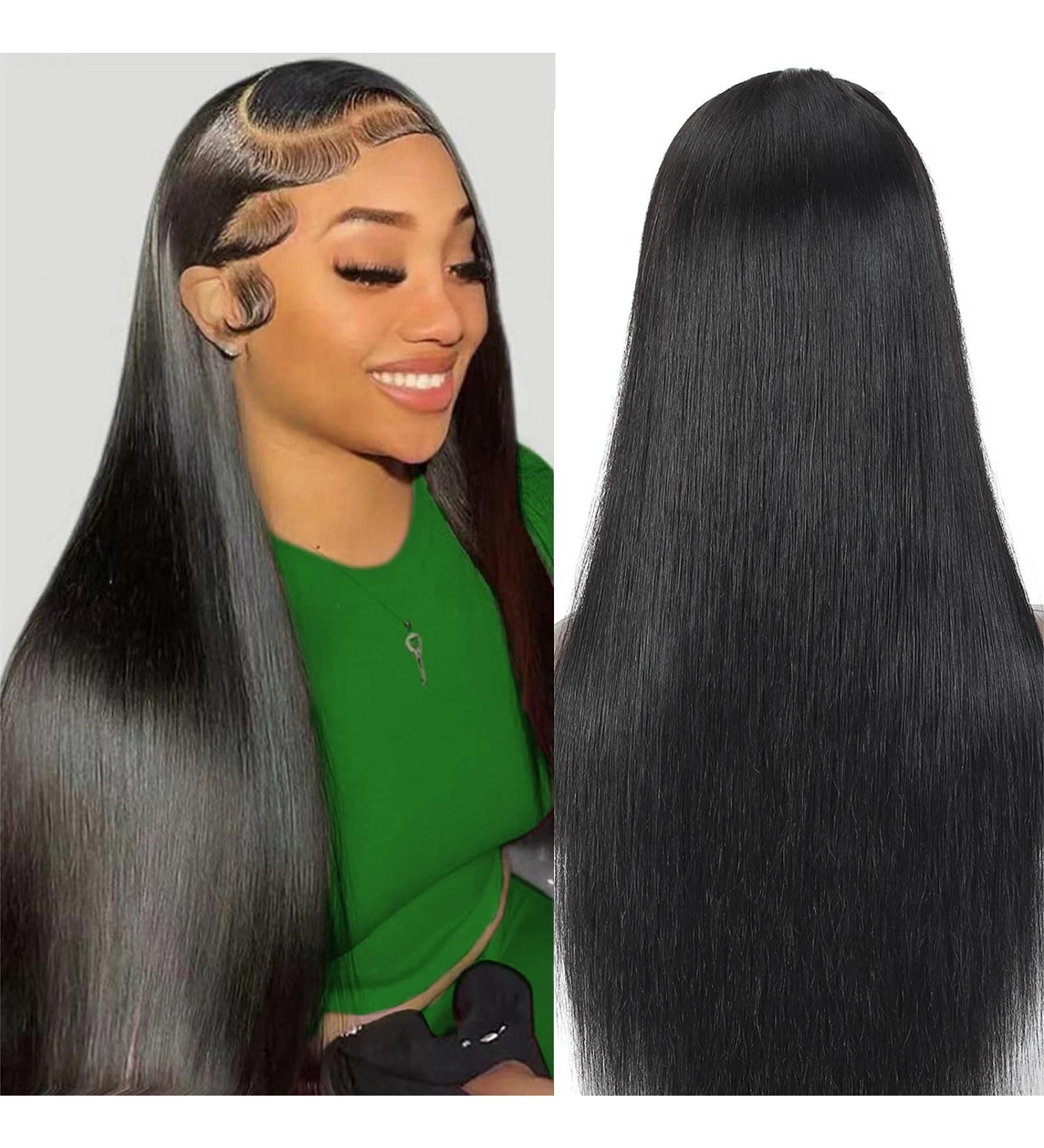 22 HD Lace Frontal Wig Straight Brazilian Virgin Human Hair 13x4 Glueless Pre Plucked Black Wig for Women 22 inch