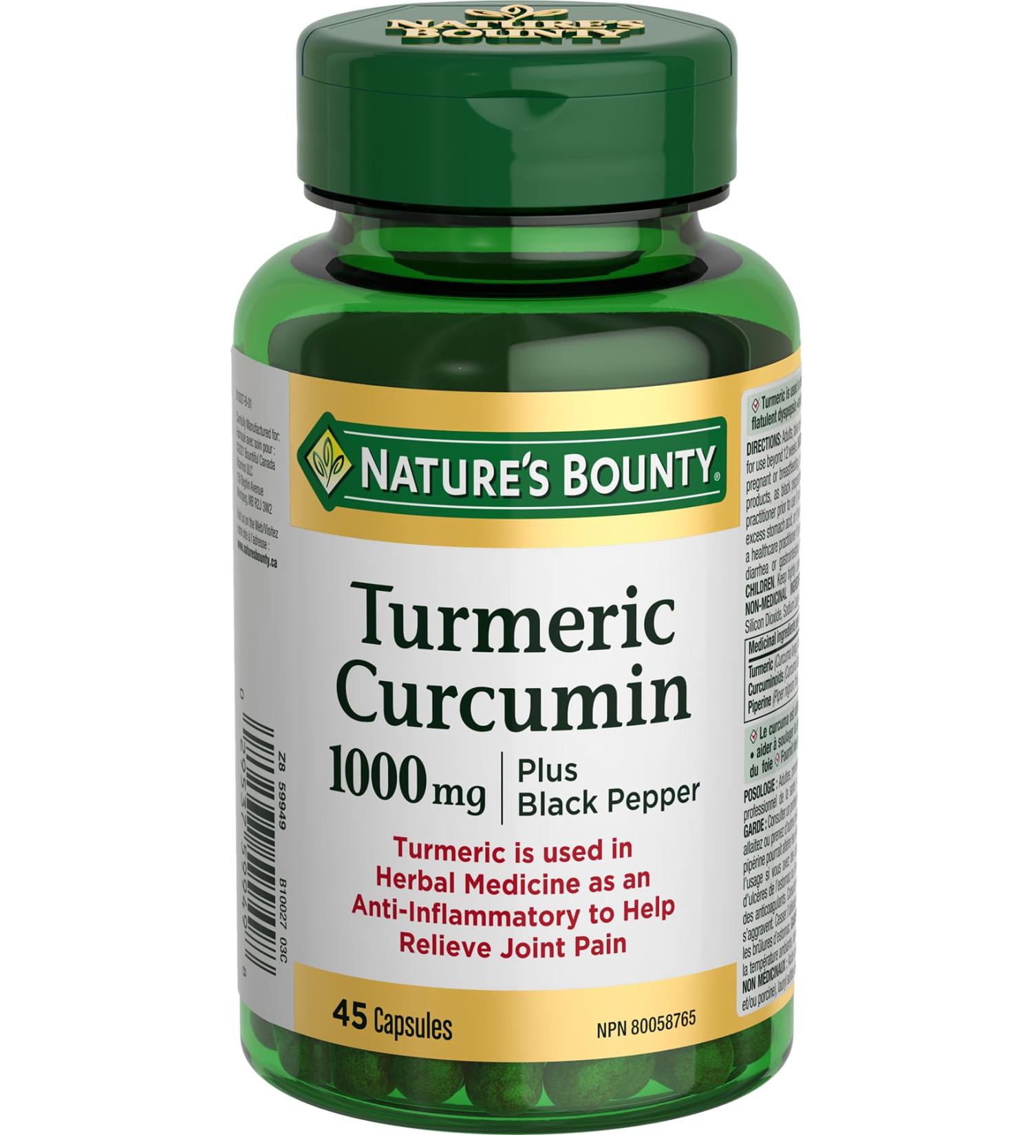 Nature's Bounty Turmeric Curcumin Plus Black Pepper Multi-coloured 45 Capsules 45 count (Pack of 1) - Buy Online on GoSupps.com