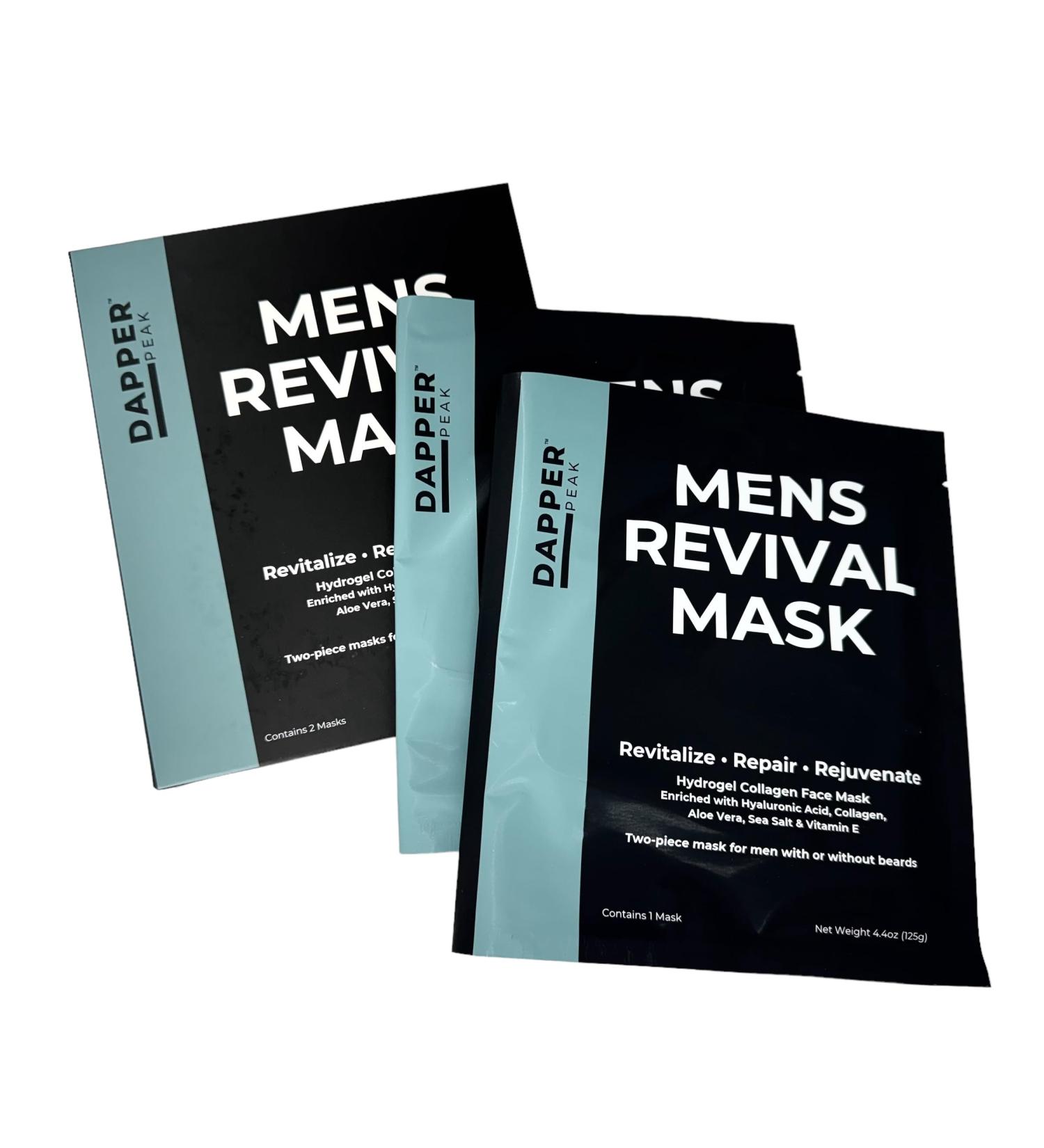 Men's Revival Hydrogel Face Mask - 2pc Hydrating Mask with Marine Collagen Vitamin E & Aloe | Beard Friendly Skin Firming Fragrance Free - Buy Online on GoSupps.com