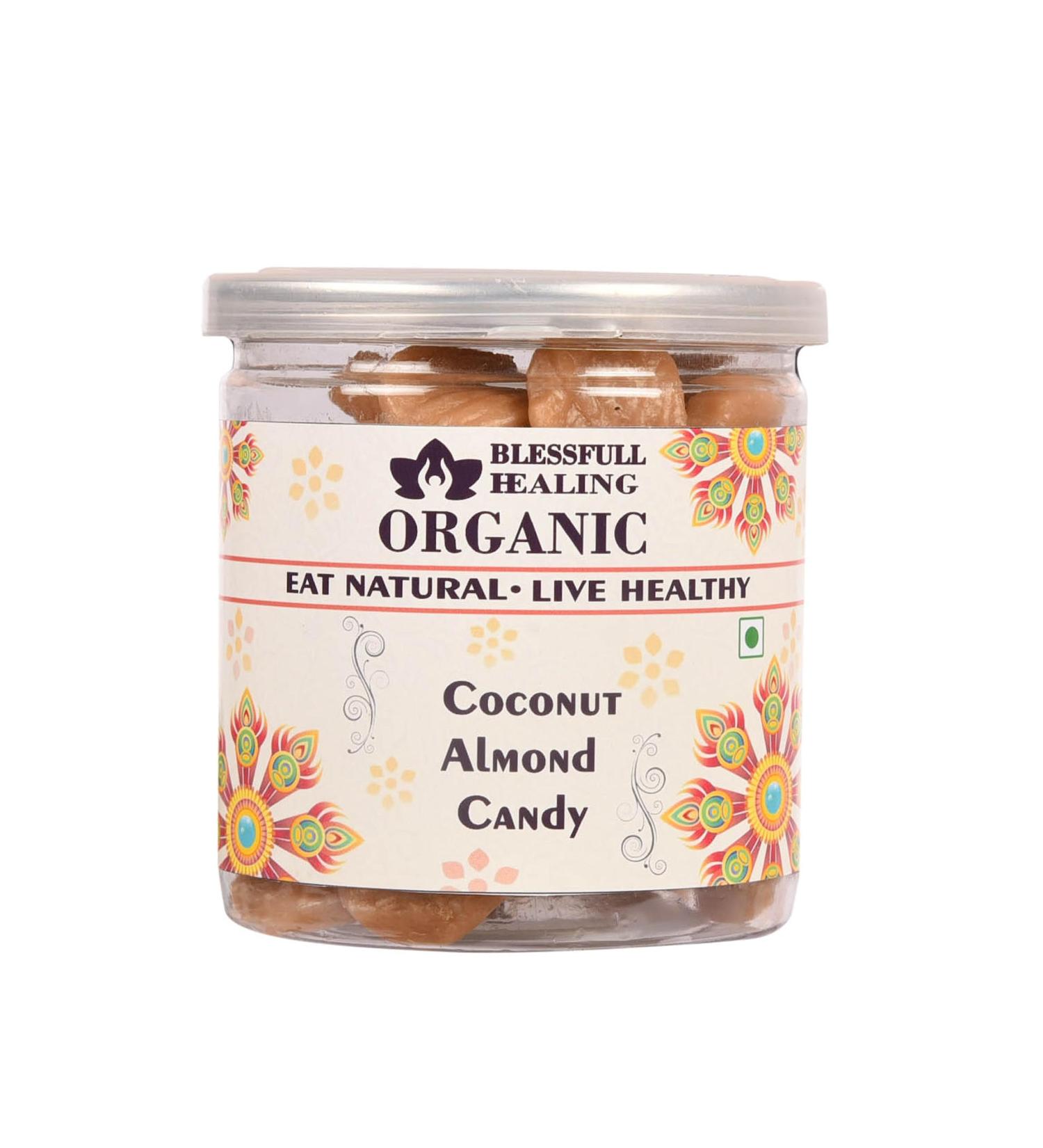 Blessfull Healing Organic Coconut Almond Candy 300 Gram Airtight Container (Packing May Vary)