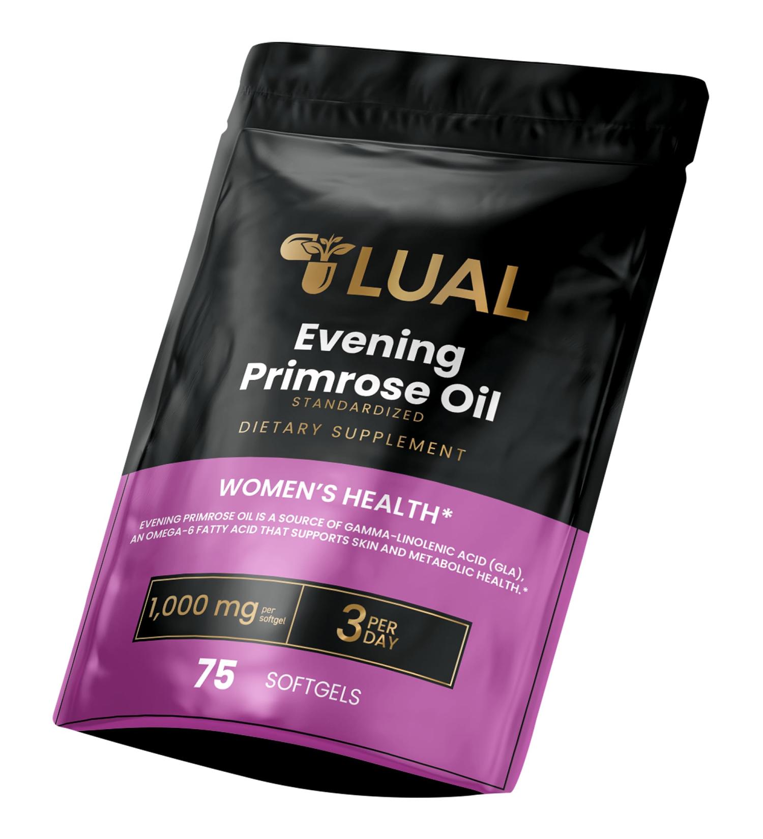 Women's Health Evening Primrose Oil Softgels | Omega-6 Fatty Acid for Women's Health | Lual Evening Primrose Oil Capsules 1000mg 75 Count - Buy Online on GoSupps.com