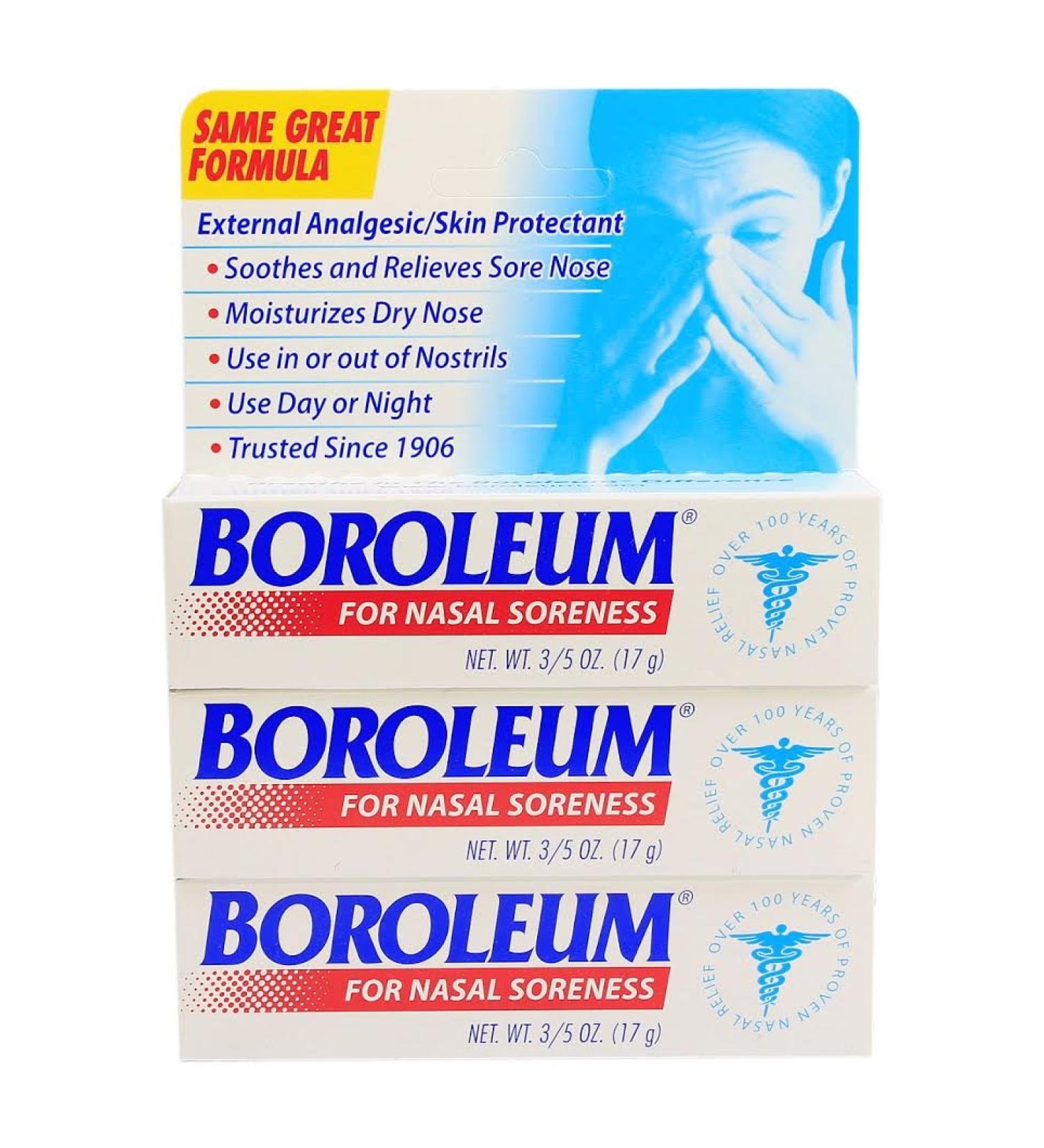 Dry Nose Relief by Boroleum | Nasal Soreness & Stuffy Nose Relief | Medicated Nasal Gel and Nose Moisturizer