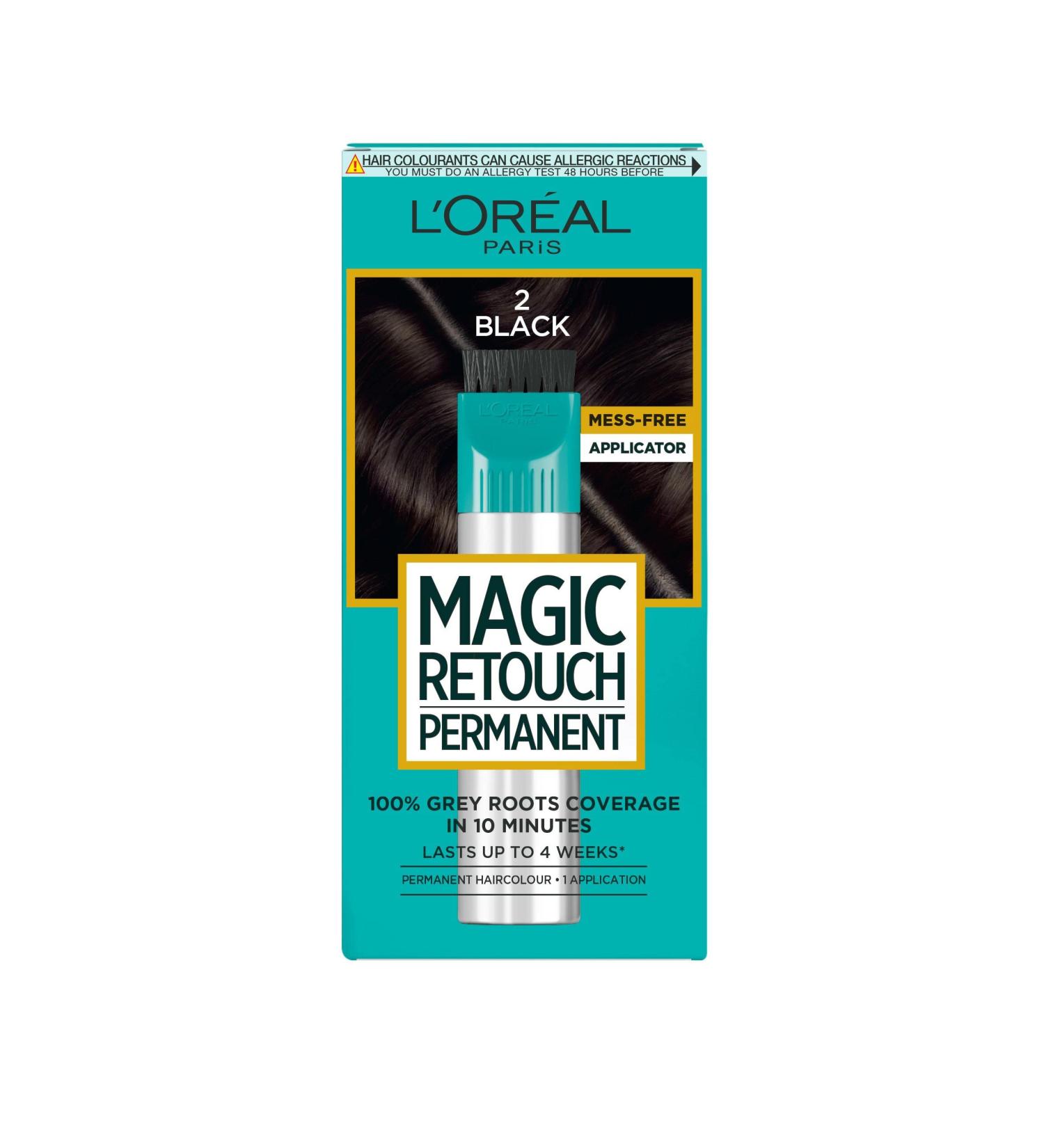 L'Or al Paris Magic Retouch Permanent Root Concealer Touching Up Grey Hair Dye Black 2 MAGIC RETOUCH PERMANENT 2 BLACK 95 g (Pack of 1) - Buy Online on GoSupps.com