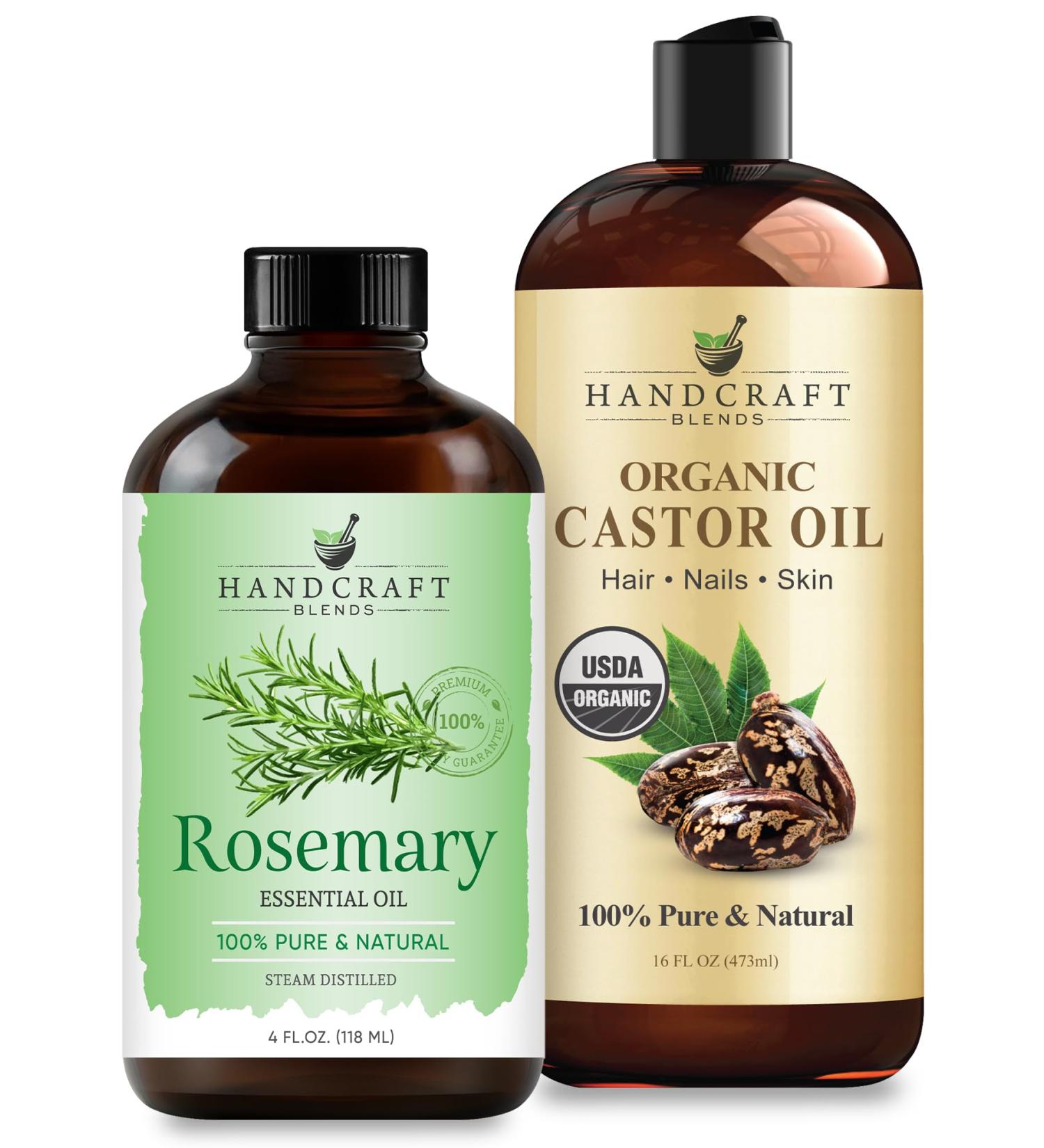 Handcraft Blends Ultimate Hair Care Set: Organic Castor Oil (16 Fl Oz) and Rosemary Essential Oil (4 Fl Oz) 100% Pure & Natural for Thicker Looking Hair Scalp and Brows - Buy Online on GoSupps.com
