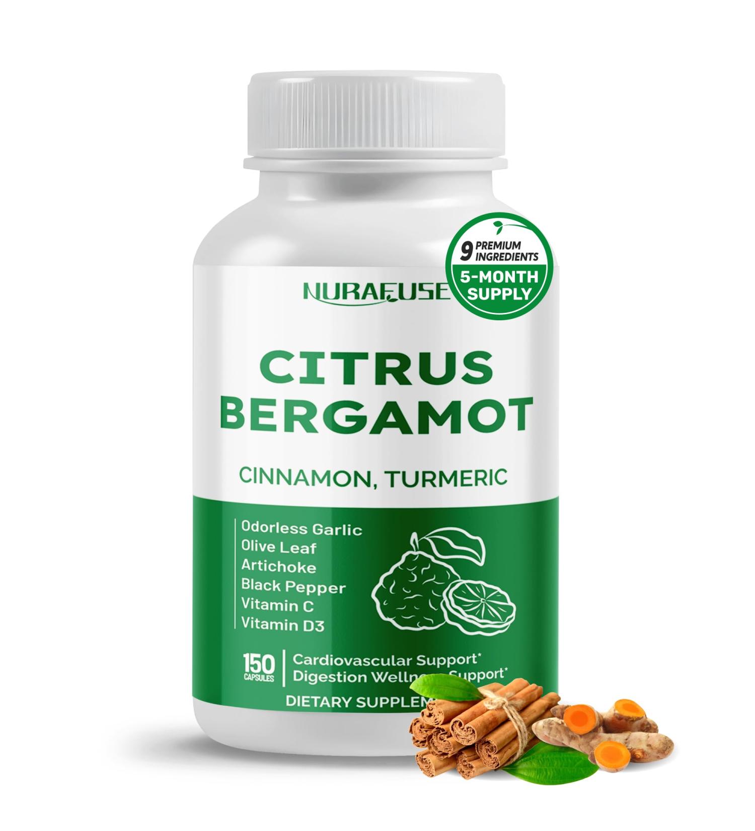 Citrus Bergamot 9-in-1 Formula - with Cinnamon Turmeric Odorless Garlic Olive Leaf Artichoke - Made and Tested in The USA 150 count (pack of 1) - Buy Online on GoSupps.com
