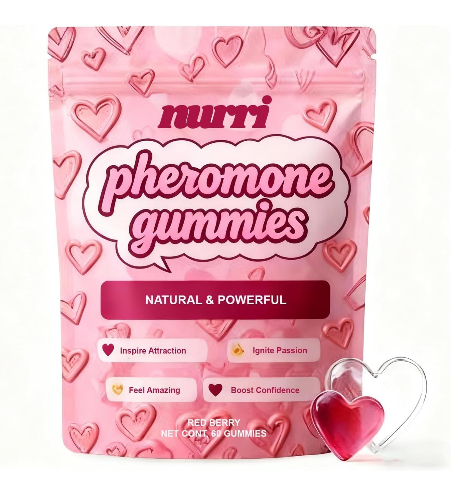 Nurri Pheromone Gummies for Her Gomitas De Feromonas para Mujer with Slippery Elm Supports Balance Confidence & Social Vibe Strawberry Flavor 60 Gummies (1) - Buy Online on GoSupps.com