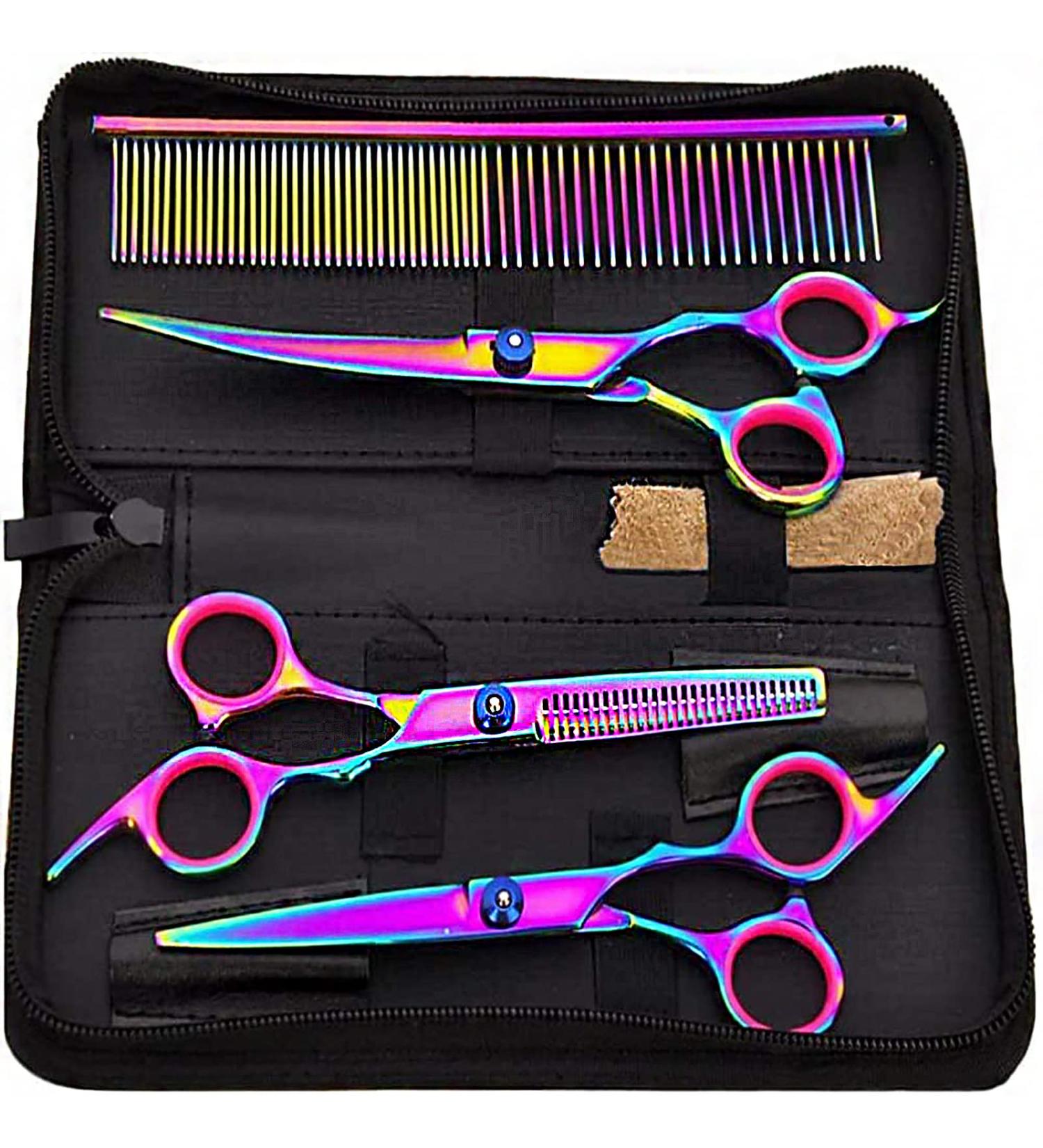 Colorful 7-Inch Dog Grooming Scissors Set - Professional Stainless Steel Shears for Pet Trimming and Hair Cutting - Buy Online on GoSupps.com