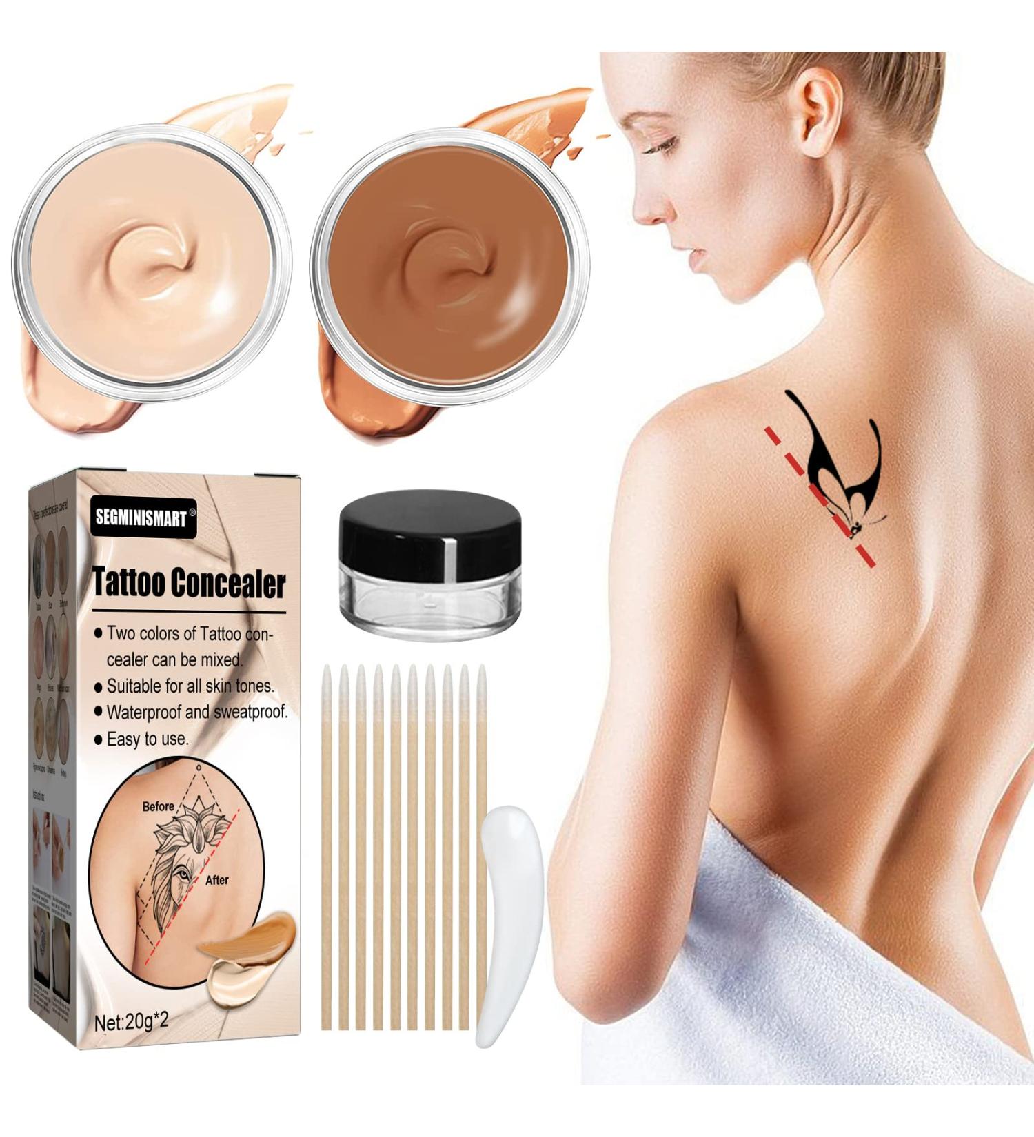 Tattoo Concealer for Dark Spots, Scars, Birthmarks, Vitiligo | Waterproof Cover Up Makeup for Men and Women (2x30ml) - Buy Online on GoSupps.com