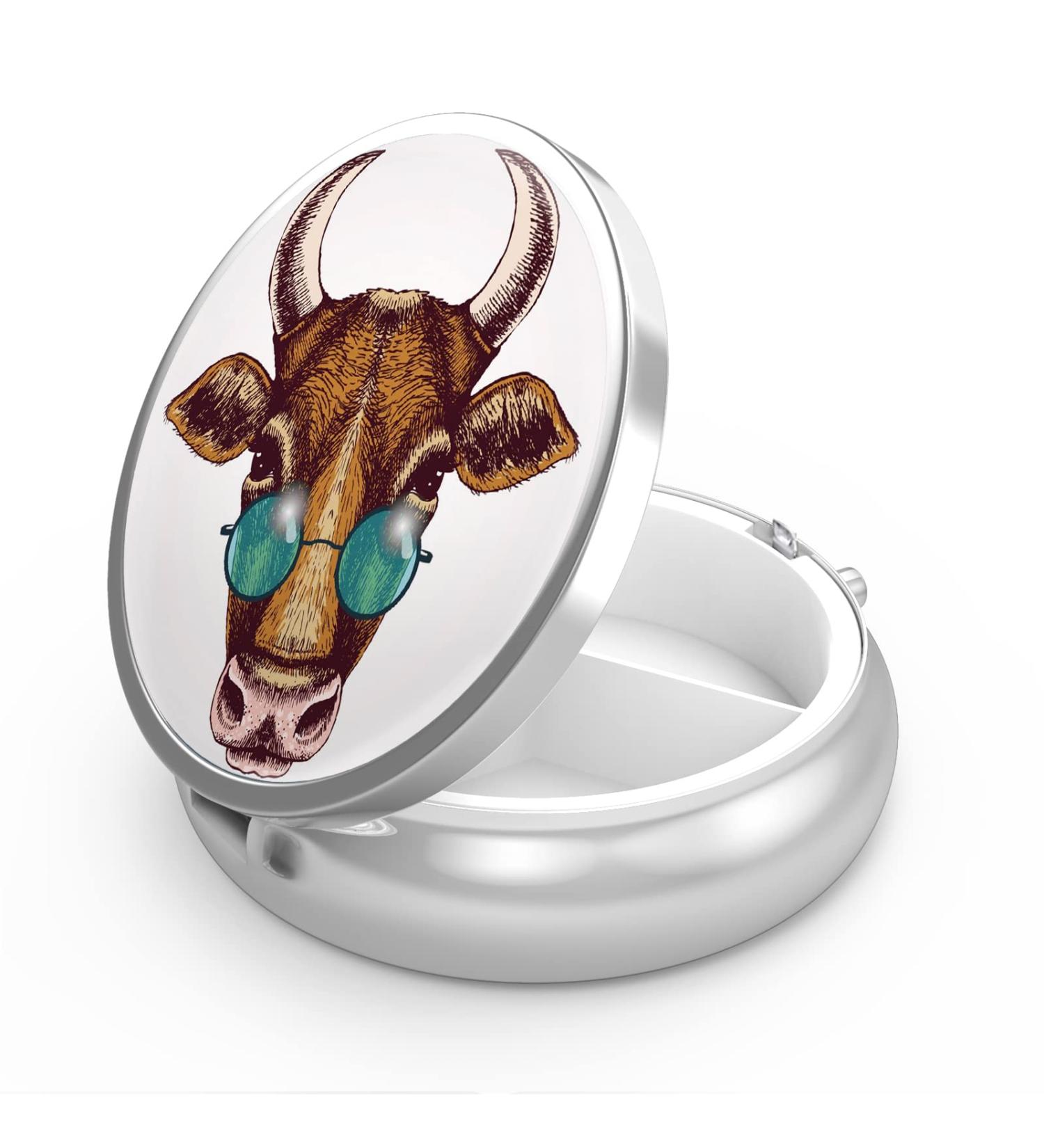 58-Cow Sunglasses Pill Box - Portable 3-Compartment Organizer for Vitamins & Medications | Unique Decorative Gift - Buy Online on GoSupps.com