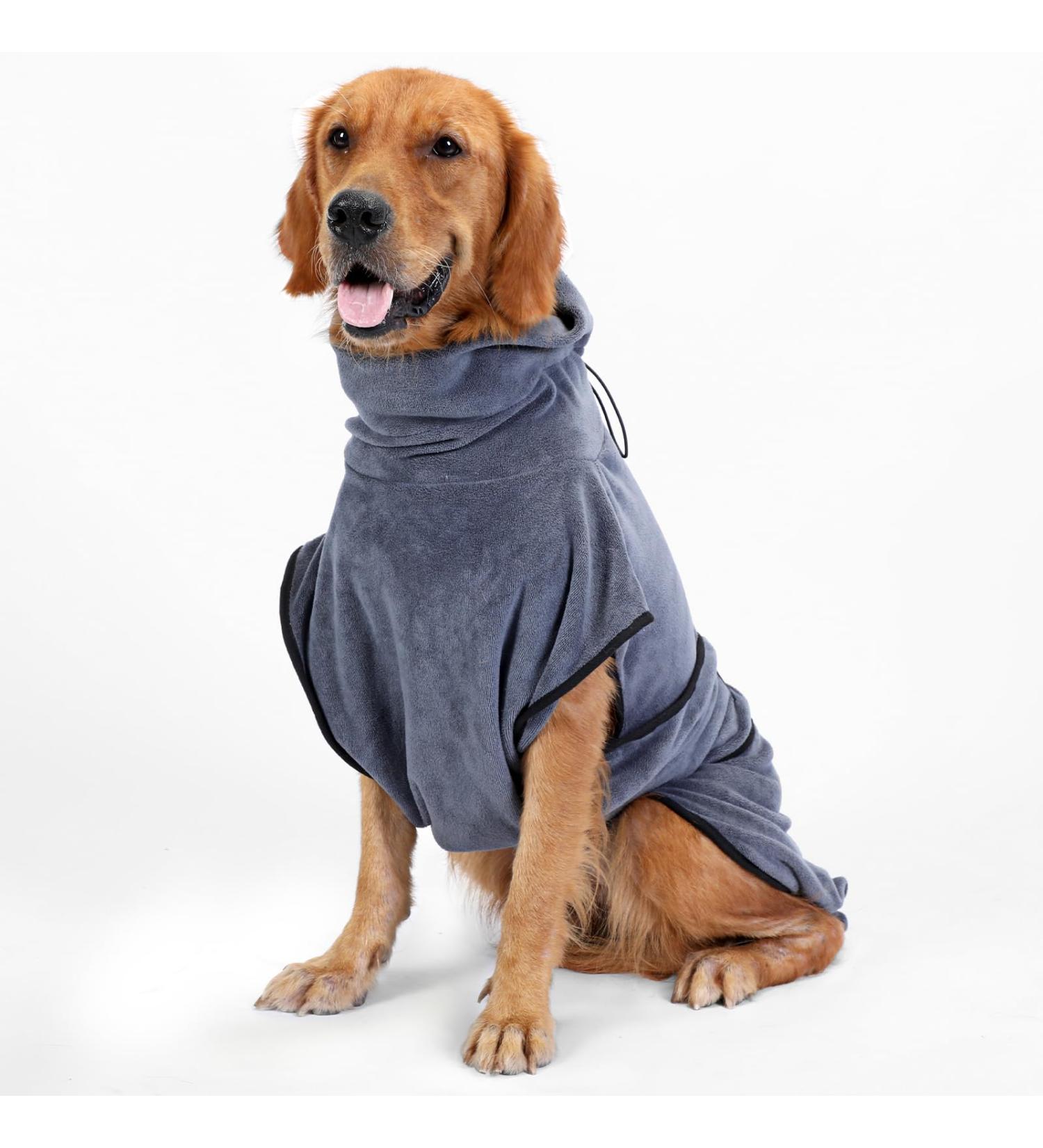 Happy Hachi Microfiber Dog Bathrobe Towel - Super Absorbent Fast Drying & Washable for Small Medium & Large Dogs/Cats (Gray Size S) - Ideal Dog Beach Towel - Buy Online on GoSupps.com