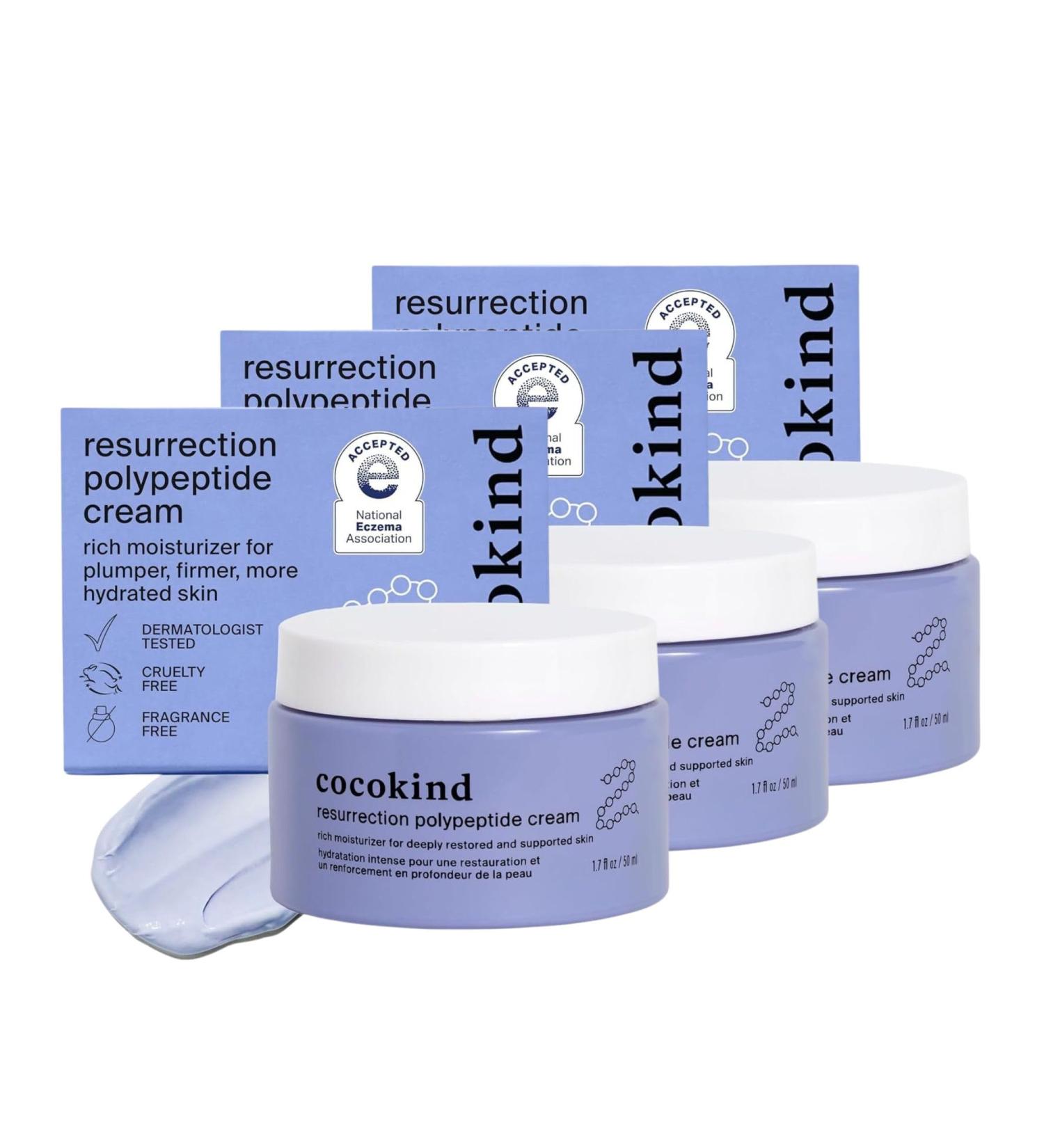 Cocokind Resurrection Polypeptide Cream Hydrating Face Moisturizer with Peptides and Squalane Anti Aging Skin Barrier Repair Cream for Dry Skin (1.7 Fl Oz 3 Pack)