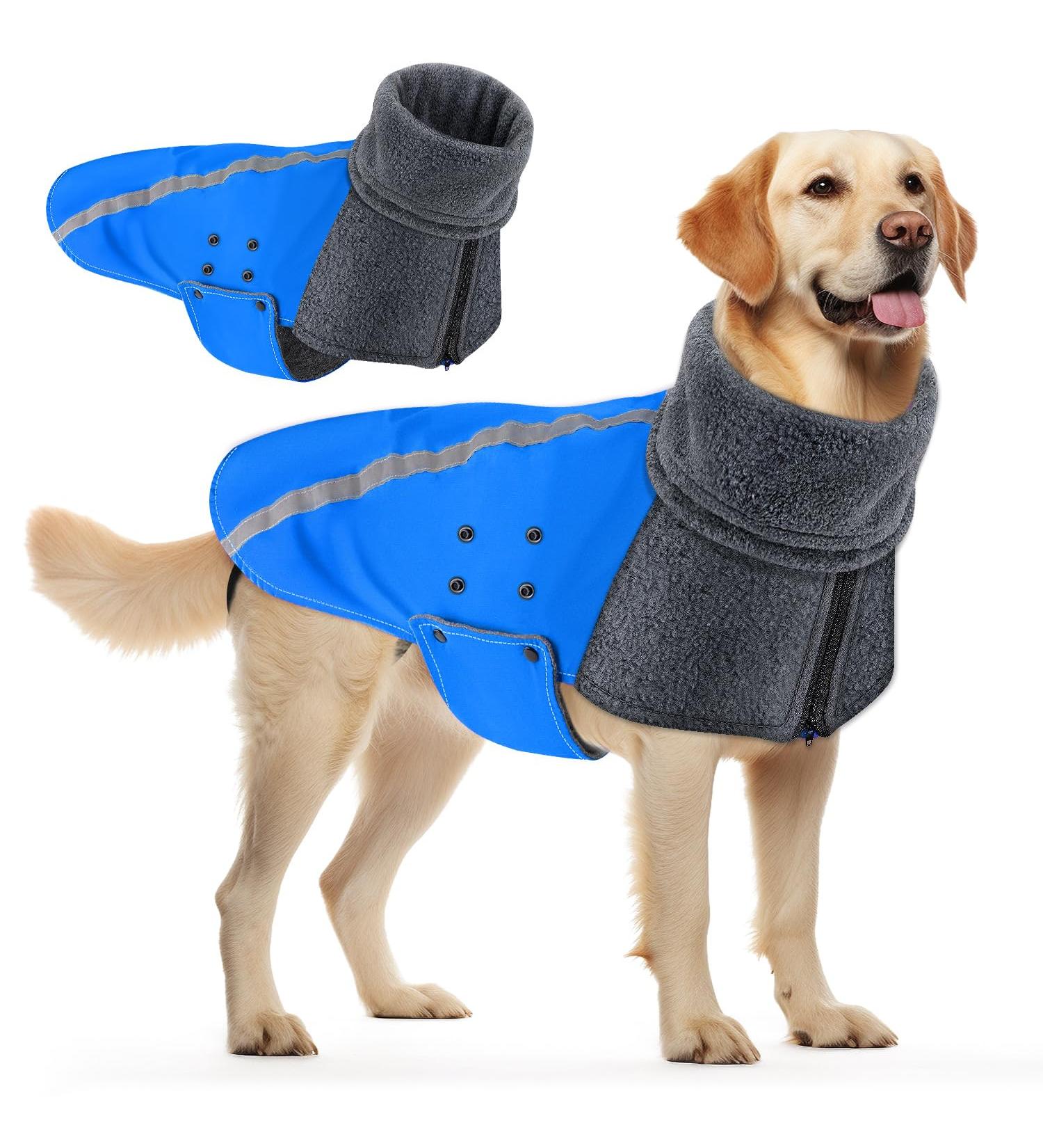 Slowton Winter Dog Coat - Warm Waterproof Jacket with Turtleneck & Reflective Stripes for Small & Medium Dogs | Adjustable Windproof Blue XL - Buy Online on GoSupps.com