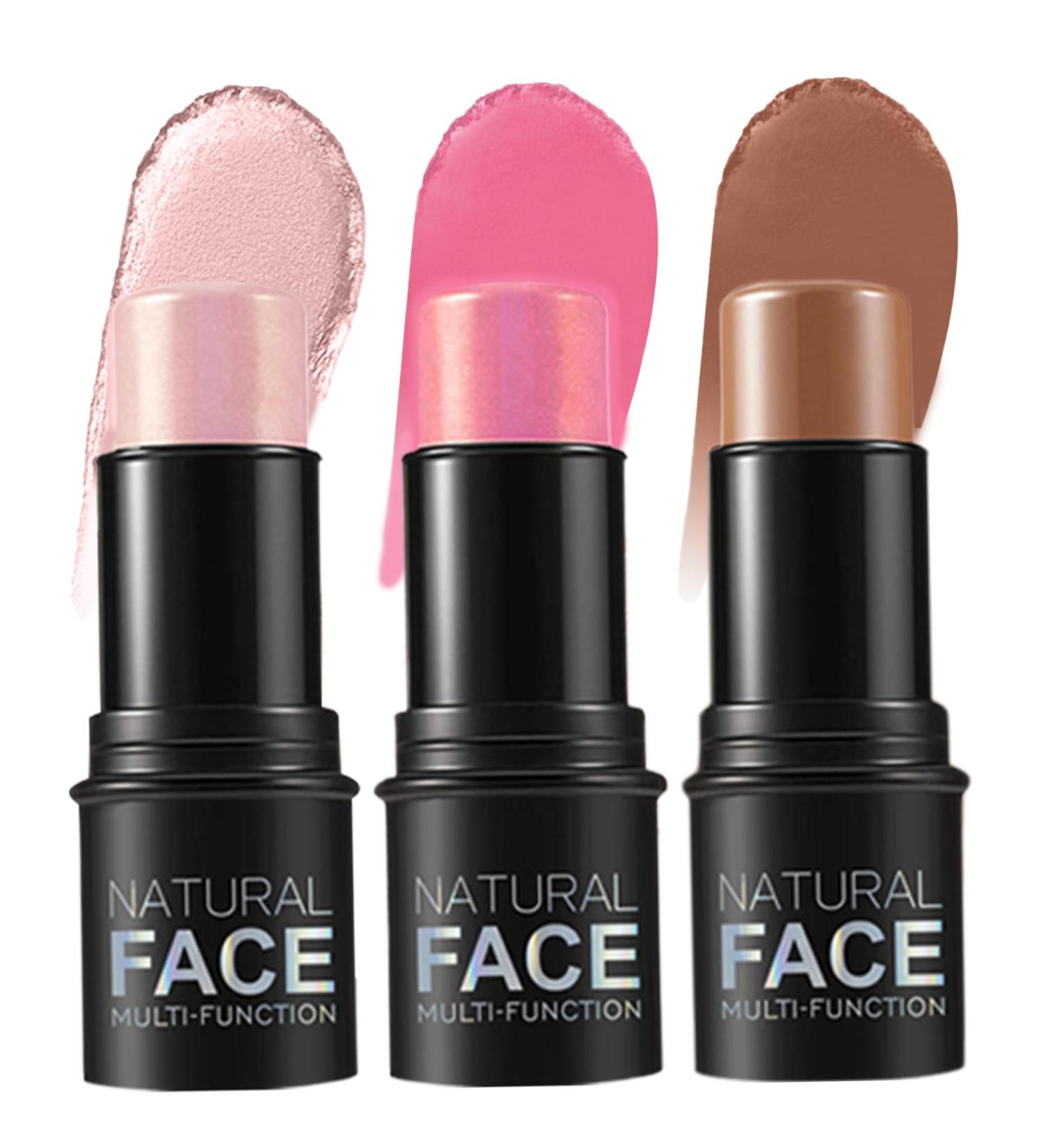 Contour Stick 3Pcs Set 3 Colors Waterproof Long Lasting Blush Stick Natural Finish Multipurpose Highlighter Makeup Stick for Cheeks Lips All Skin Highlighters - Buy Online on GoSupps.com