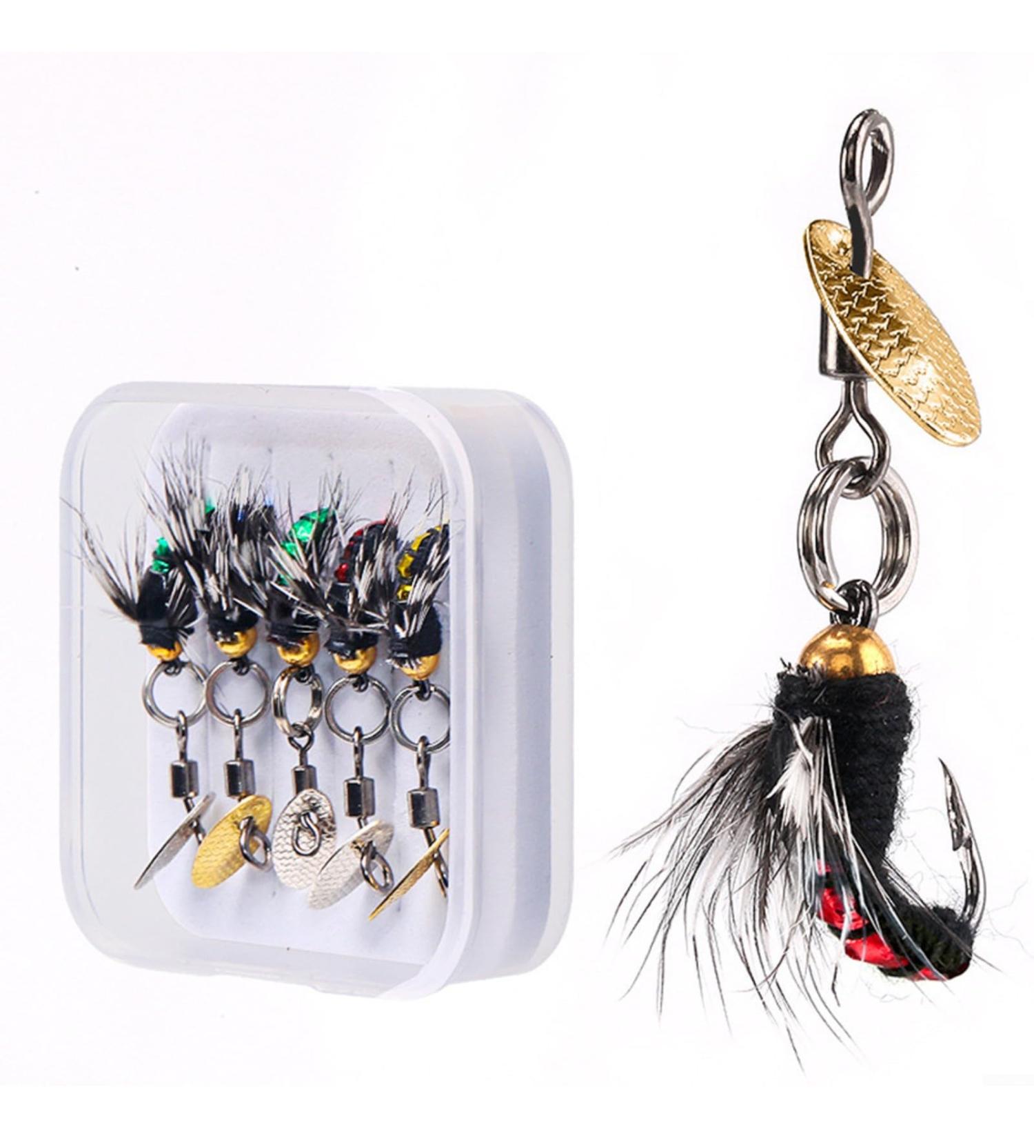 Realistic Flies for Fly Fishing 5-Piece Artificial Bait Set with Hooks | Dry Fly Fishing Accessories Kit for Perch Salmon & Trout - Includes Suitcase Box - Buy Online on GoSupps.com