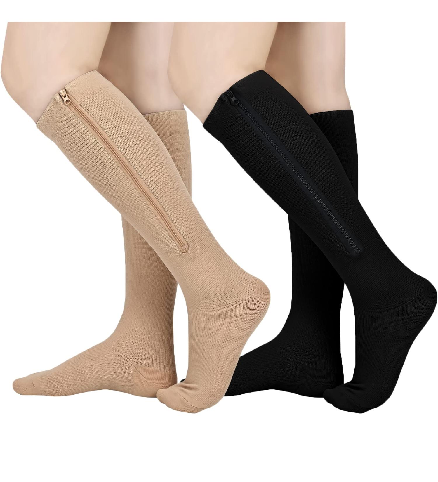 Buy X-Large Compression Stockings with Zipper for Men & Women | 20-30 mmHg Knee High | Multi-Colored | Ideal for Edema & Varicose Veins - Buy Online on GoSupps.com