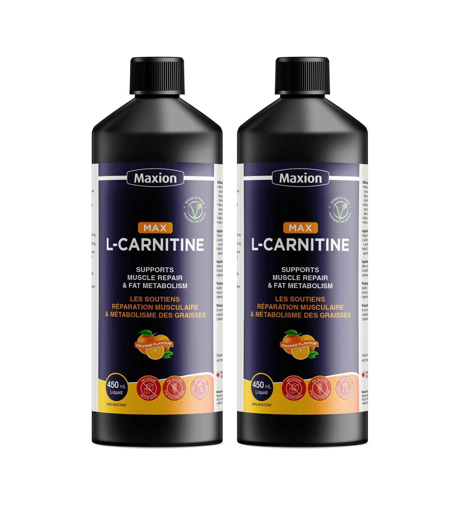 Maxion 2 Pack L-Carnitine 1500mg to Aid in Muscle Recovery After Exercise Orange Flavour 450 mL (2) - Buy Online on GoSupps.com