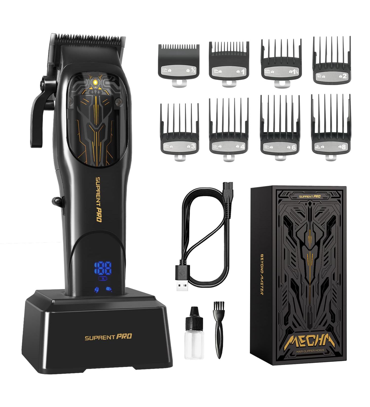 SUPRENT PRO Professional Hair Clippers for Men- High Torque Brushless Motor with DLC Coated Ceramic Blade Mens Cordless Hair Clippers Set for Barbers with Charging Base Gift for Men (Black) - Buy Online on GoSupps.com
