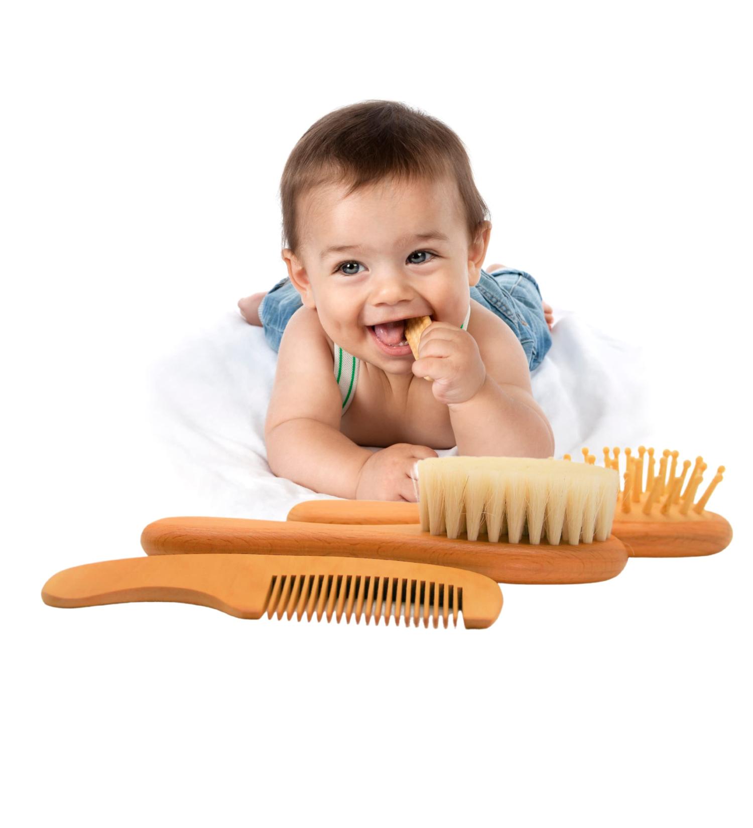 Wooden Baby Comb and Brush Set for Gentle Baby Care - Newborns to Toddlers - Buy Online on GoSupps.com