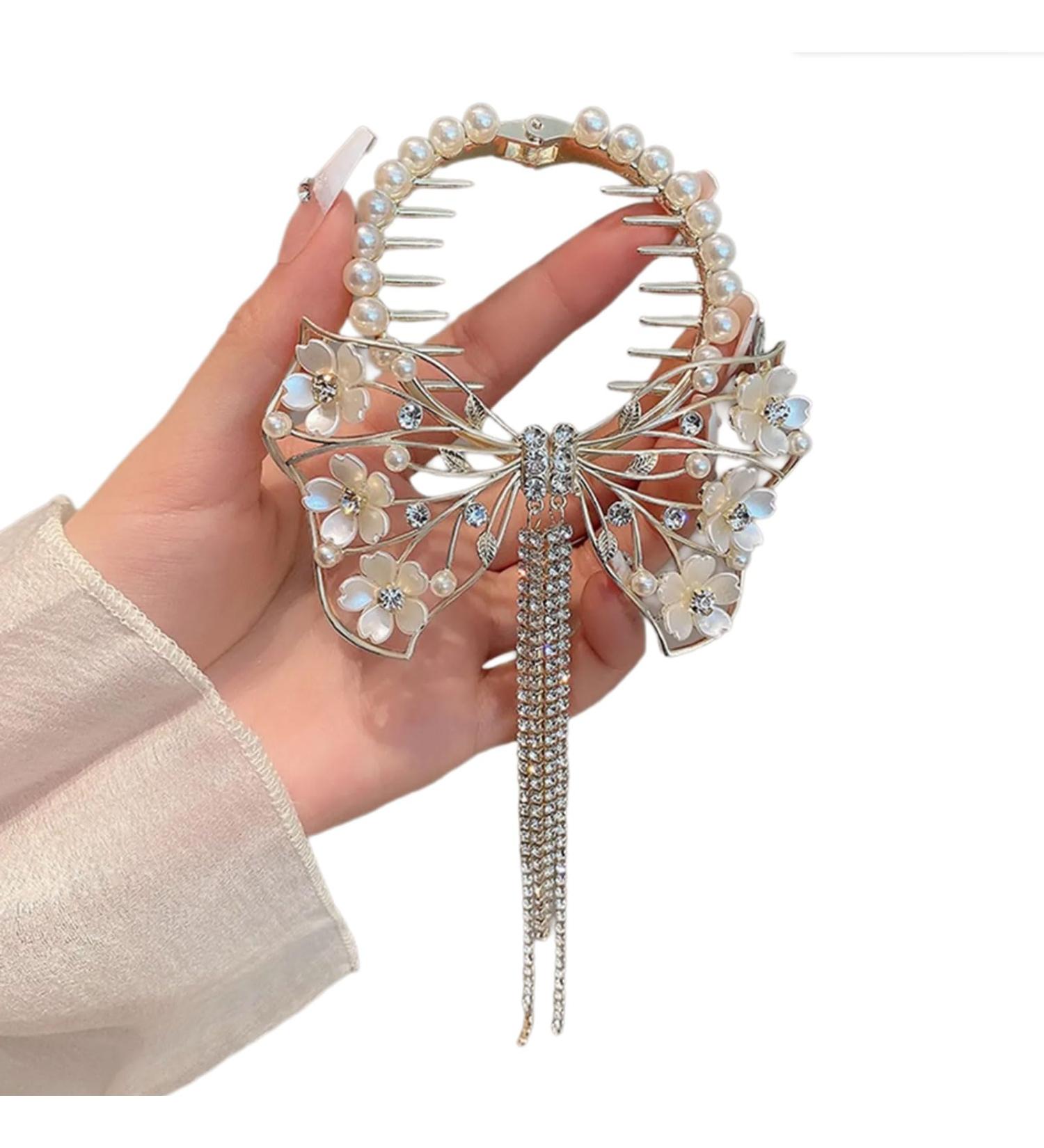 HISYI Hairs Clip Bowknot Tassels Pills Head Ponytail Buckle Rhinestones Hairband Hairs Clip Headdress Accessory for Women and Girls - Buy Online on GoSupps.com