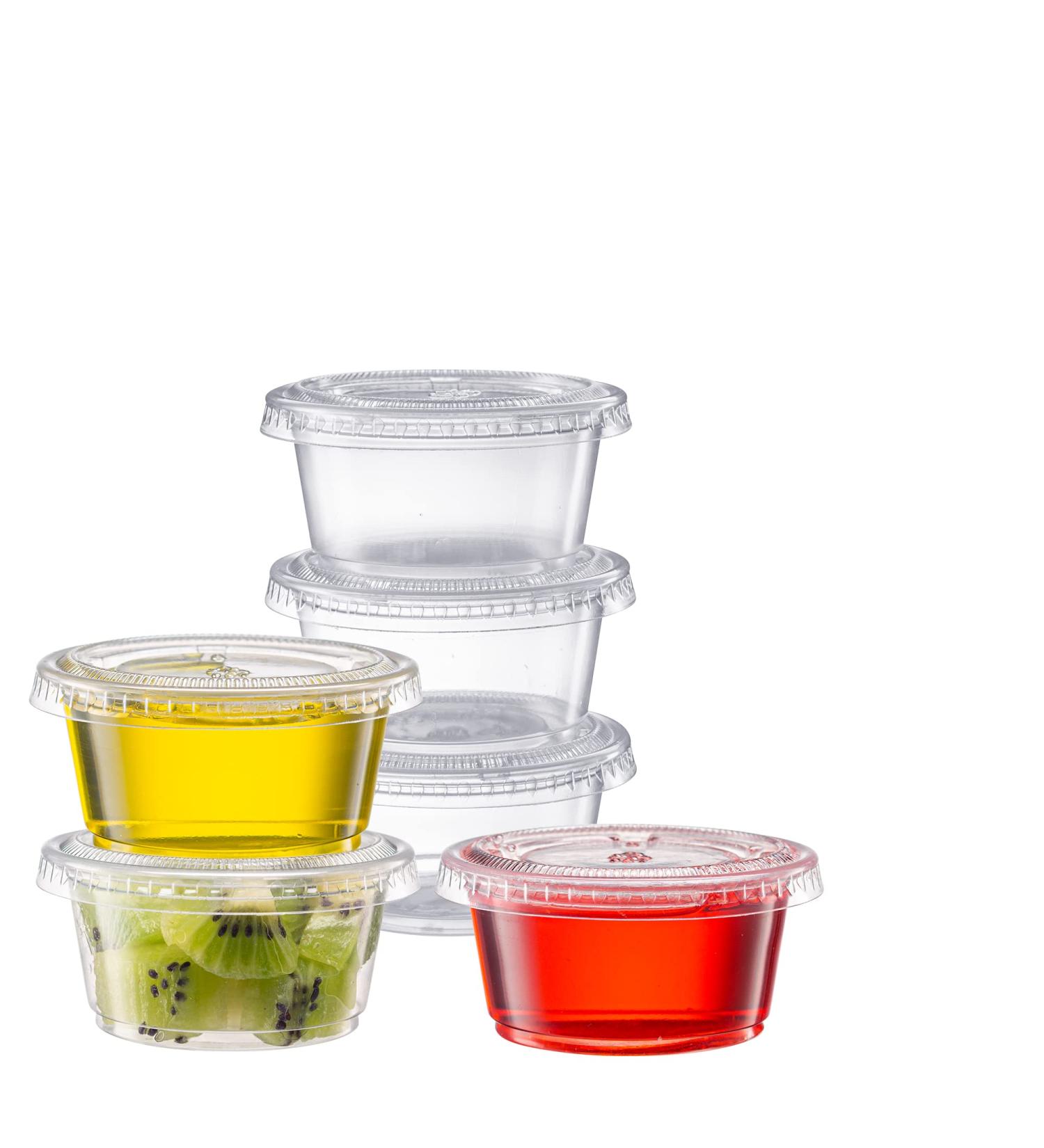 Pantry Value 100 Sets - 2 oz. Jello Shot Cups with Lids - Small Plastic Condiment Containers for Sauce, Dressings, Ramekins - Portion Control - Clear - Buy Online on GoSupps.com