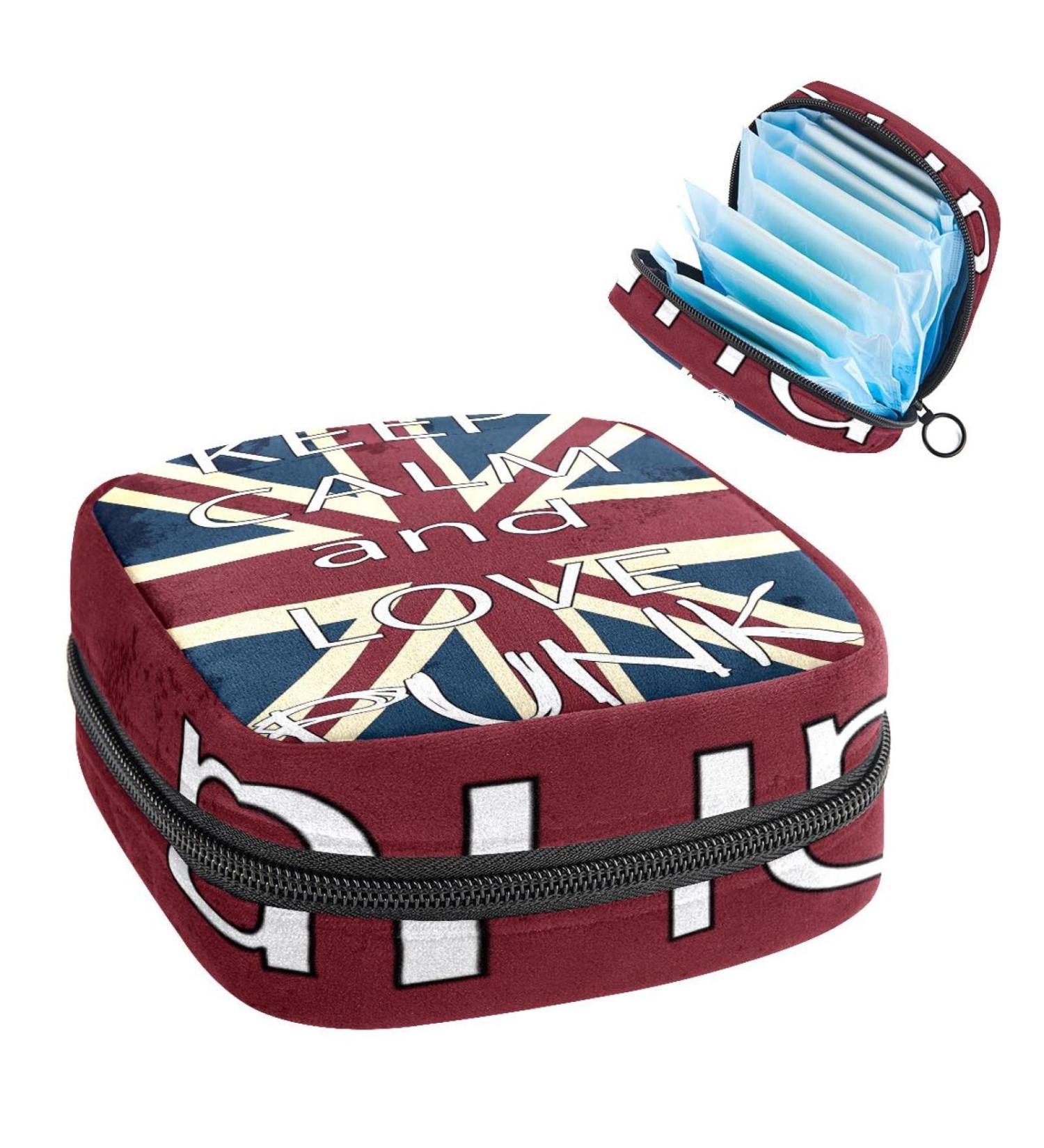 Anna Cowper England Flag Sanitary Napkin Storage Bag - Keep Calm and Love, Menstrual Cup & Tampon Pouch for Women, Teen Girls - Multi-colored - Buy Online on GoSupps.com