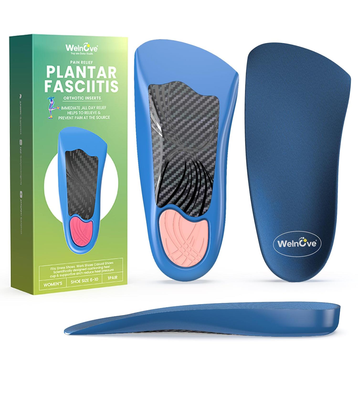 Plantar Fasciitis Heel Inserts - Welnove Arch Support Cushions for Foot Pain Relief Anti-Slip Orthotic Insoles for Flat Feet & Heel Spurs - Women s Size 6-10 Blue - Buy Online on GoSupps.com